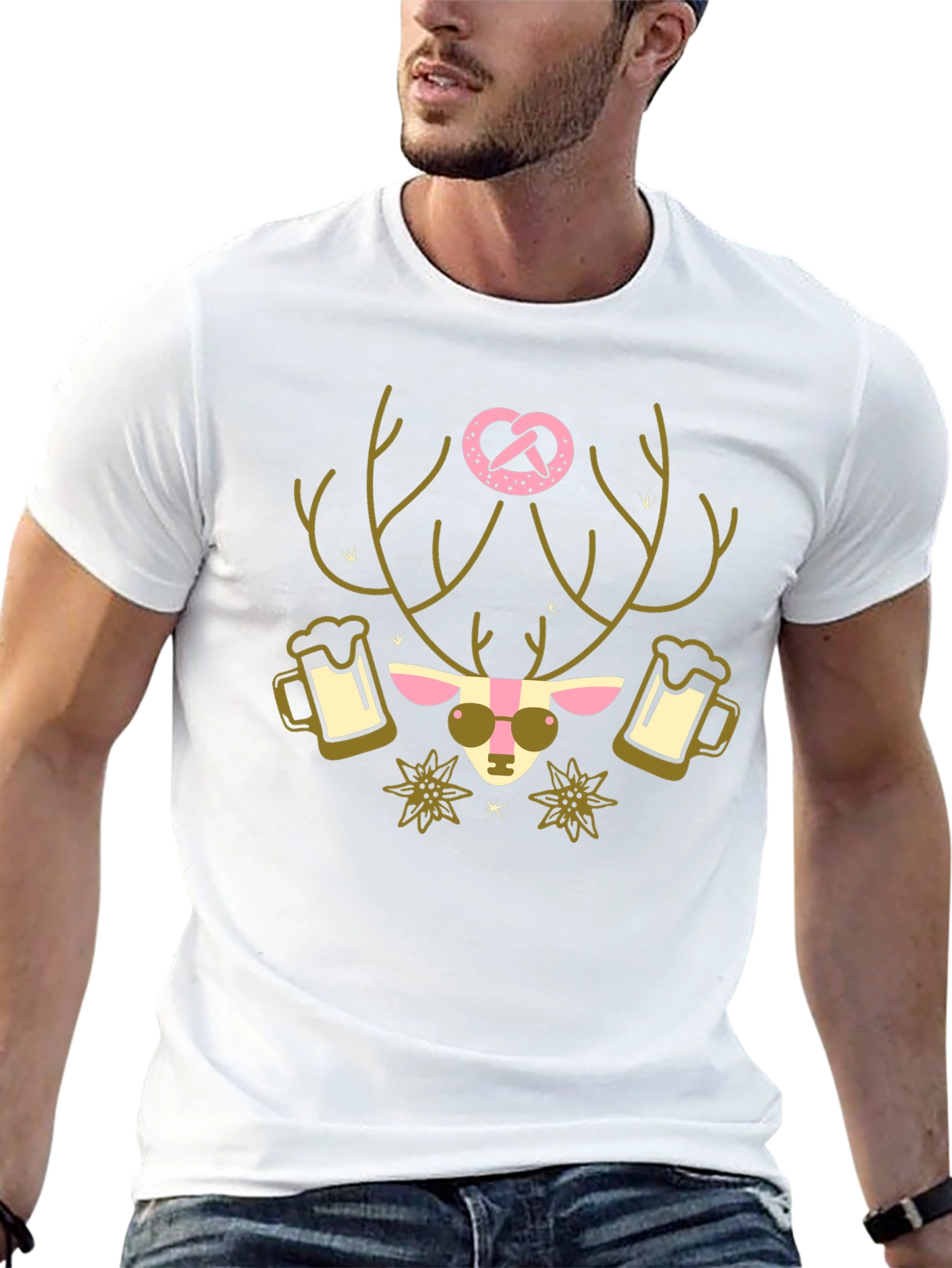 Oktoberfest Deer Pretzel T-Shirt - Black
