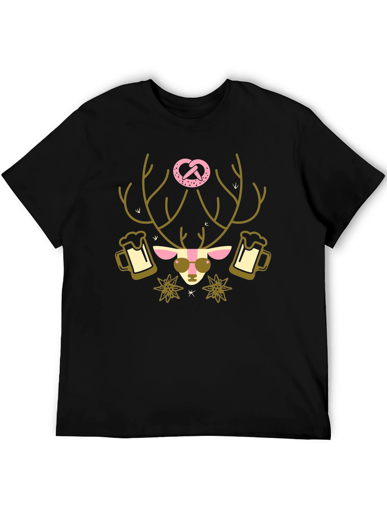 Oktoberfest Deer Pretzel T-Shirt - Black
