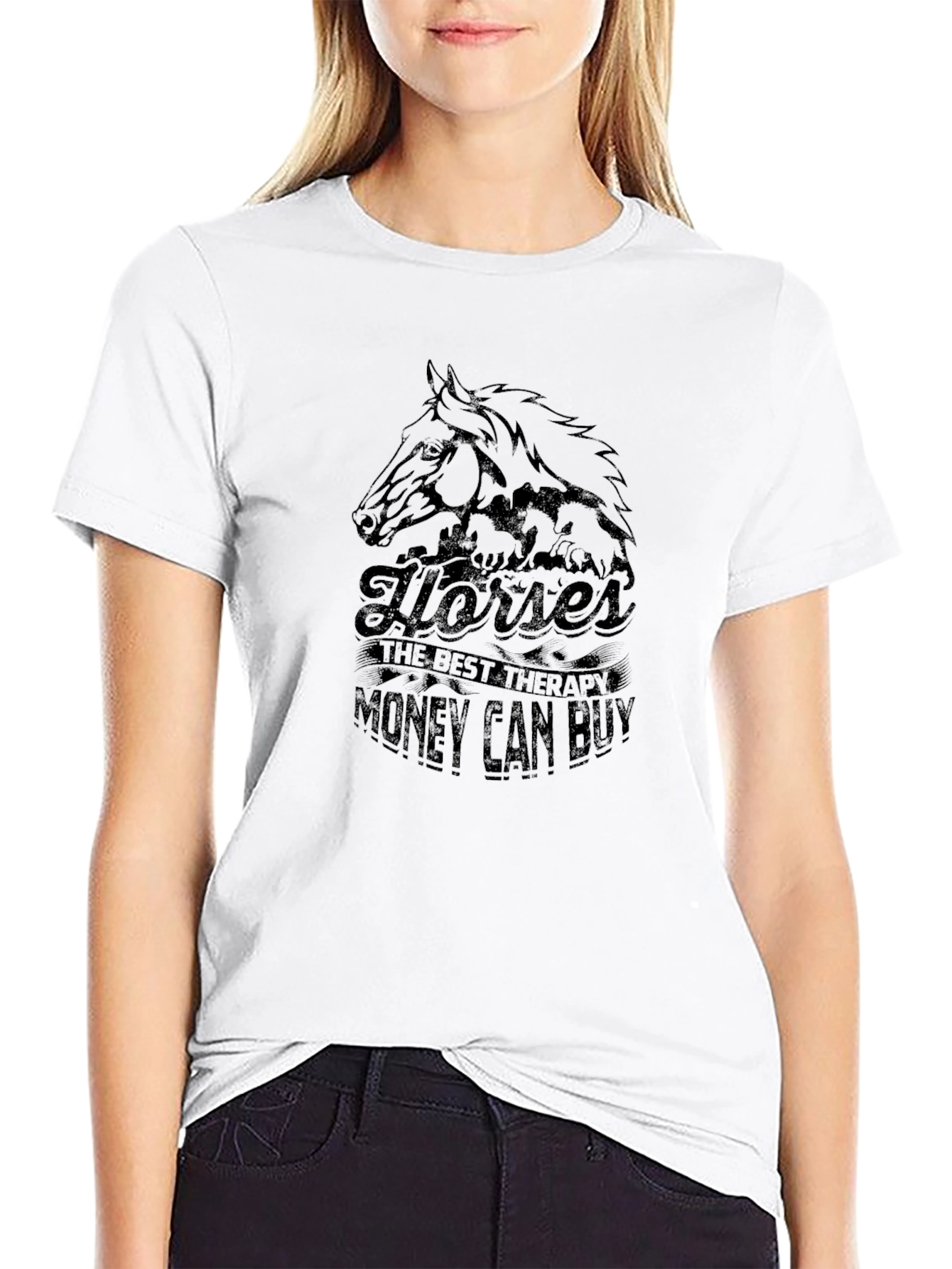 Horses Therapy Black T-Shirt
