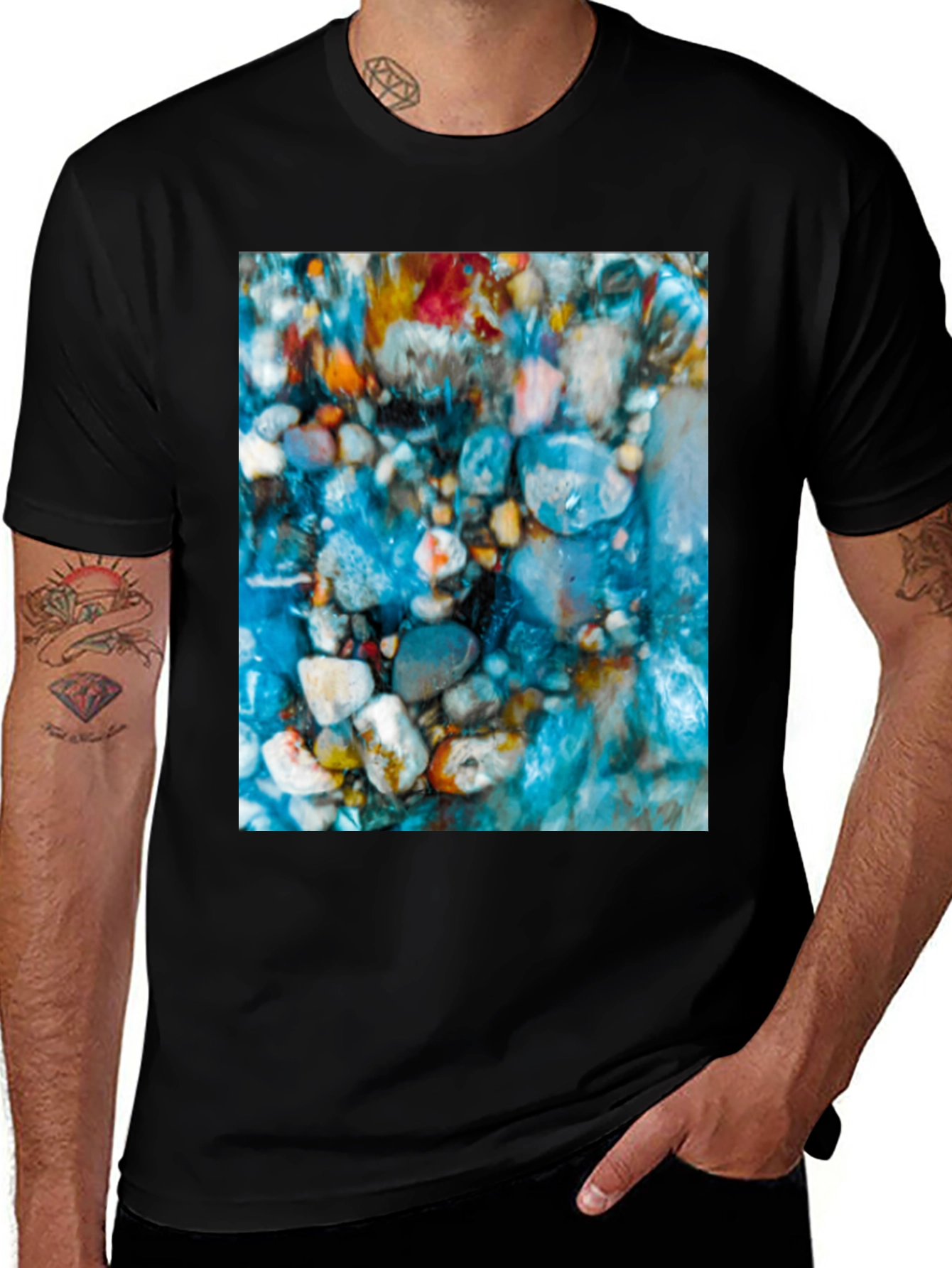 Vibrant Riverbed Graphic Tee - Mens Black T-Shirt