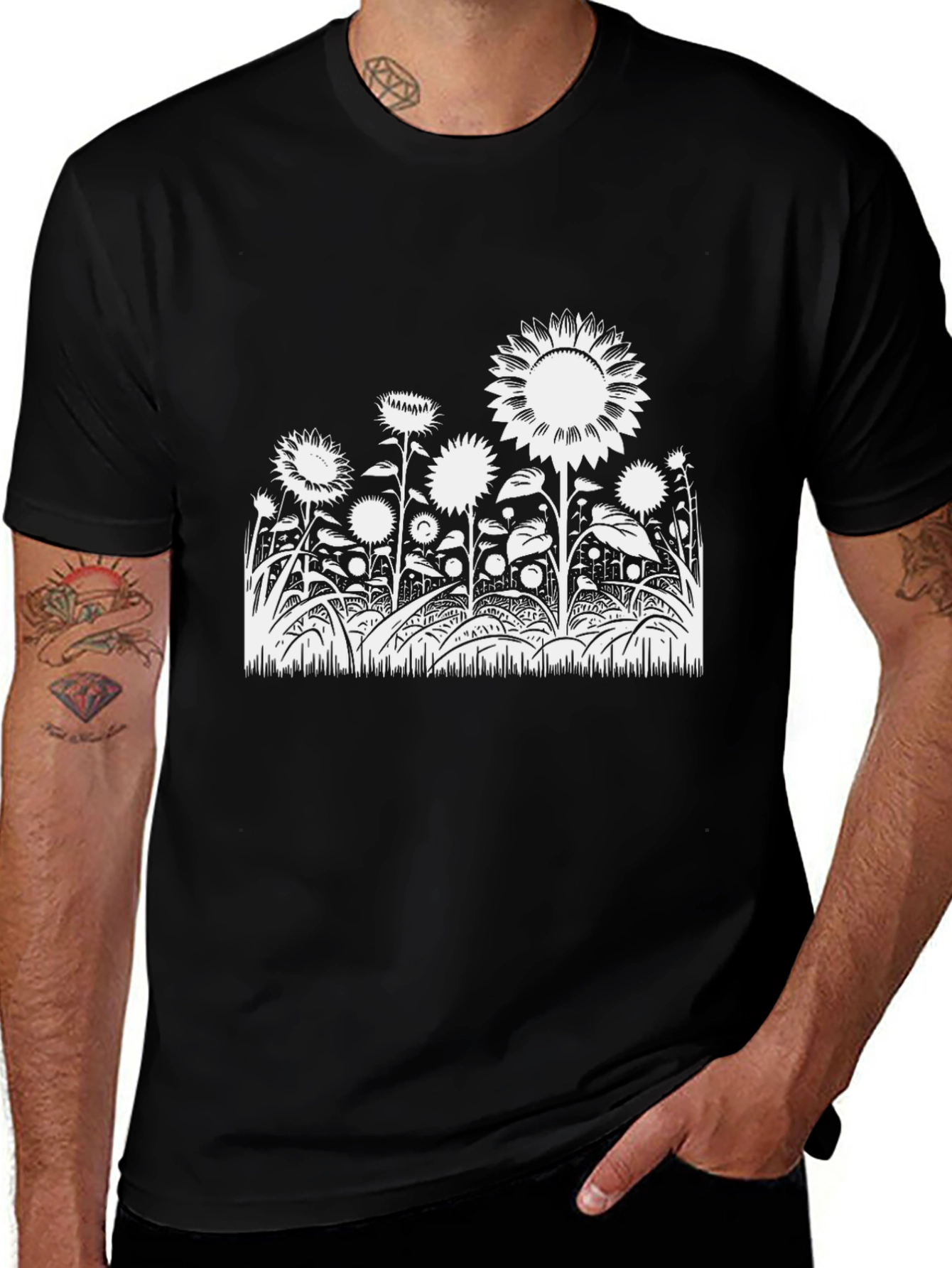 Sunflower Graphic Tee - Black Cotton Blend