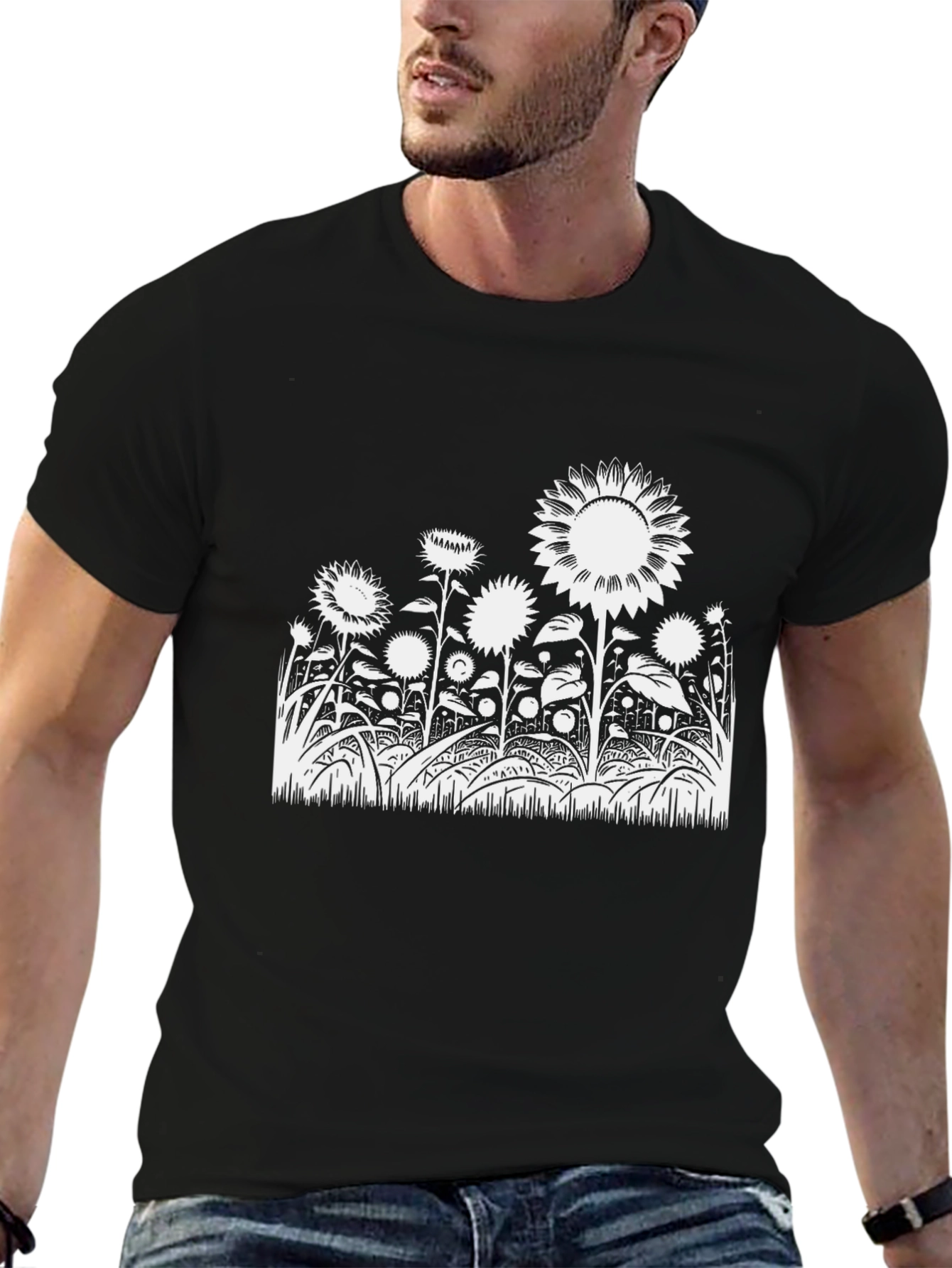 Sunflower Graphic Tee - Black Cotton Blend