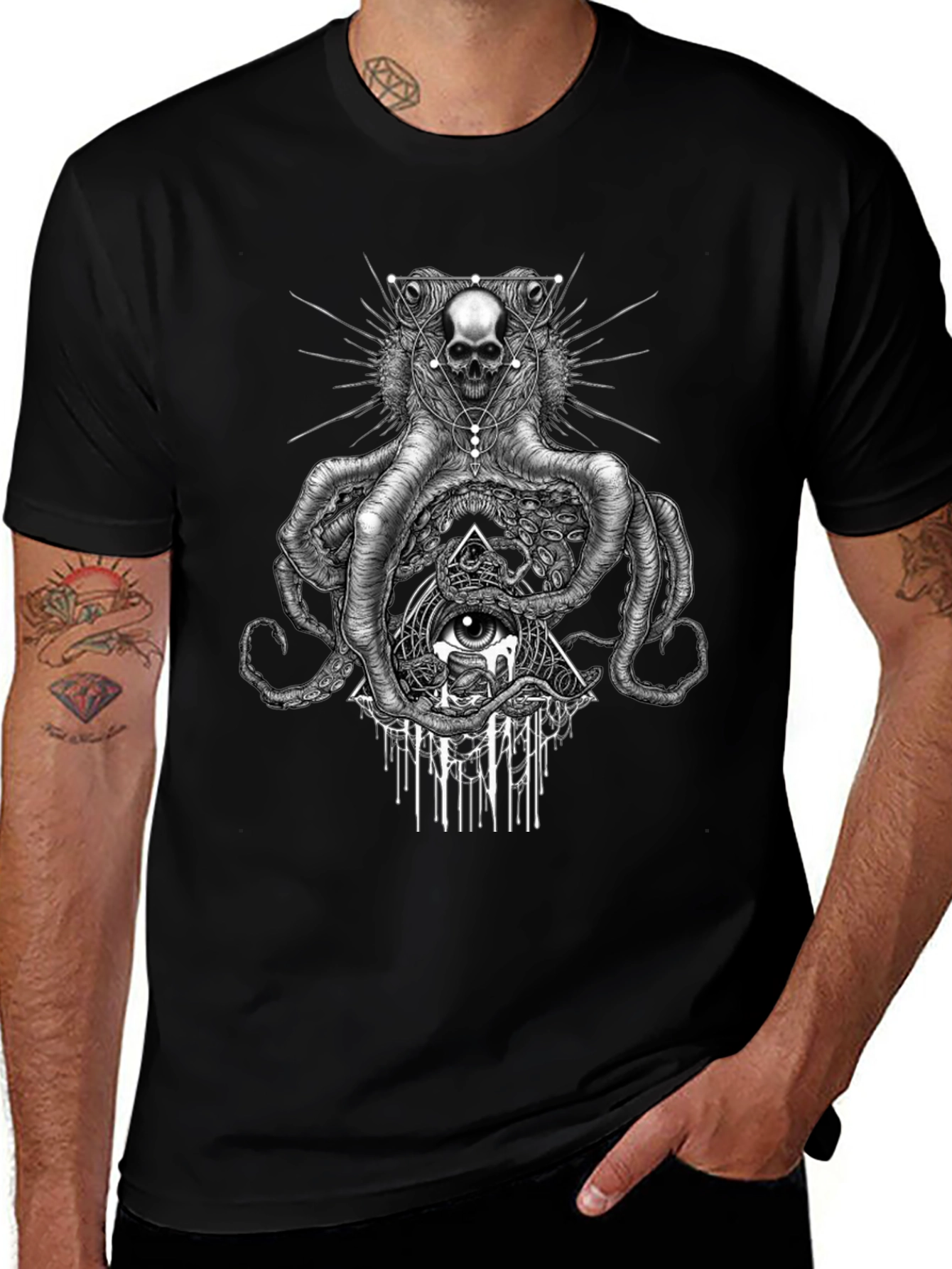 Skull Octopus Graphic Tee - Edgy Black T-Shirt
