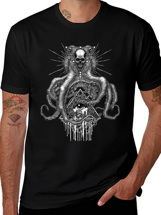Skull Octopus Graphic Tee - Edgy Black T-Shirt