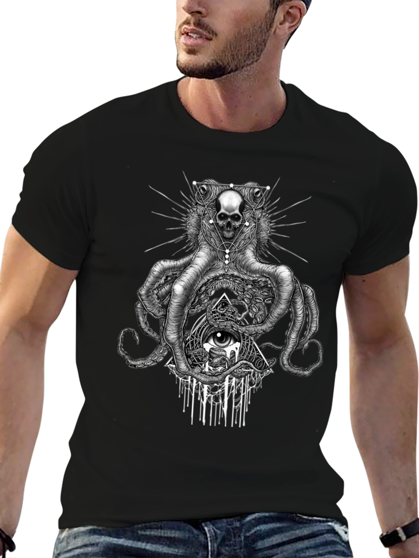 Skull Octopus Graphic Tee - Edgy Black T-Shirt