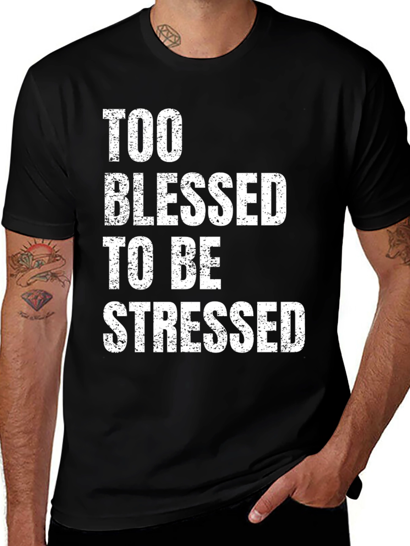Too Blessed To Be Stressed Black Graphic Tee