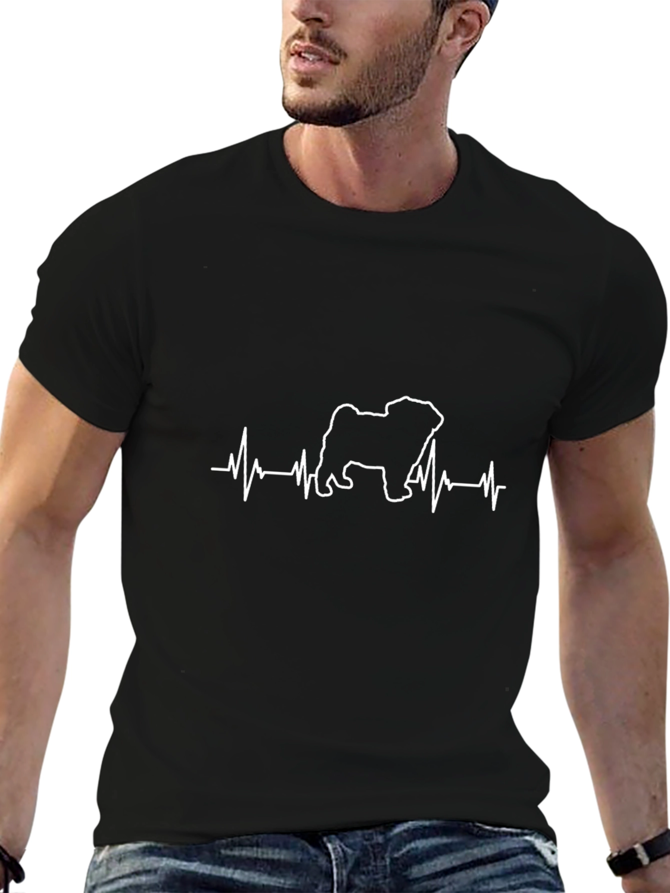 Pug Heartbeat Graphic Tee - Black Cotton Blend