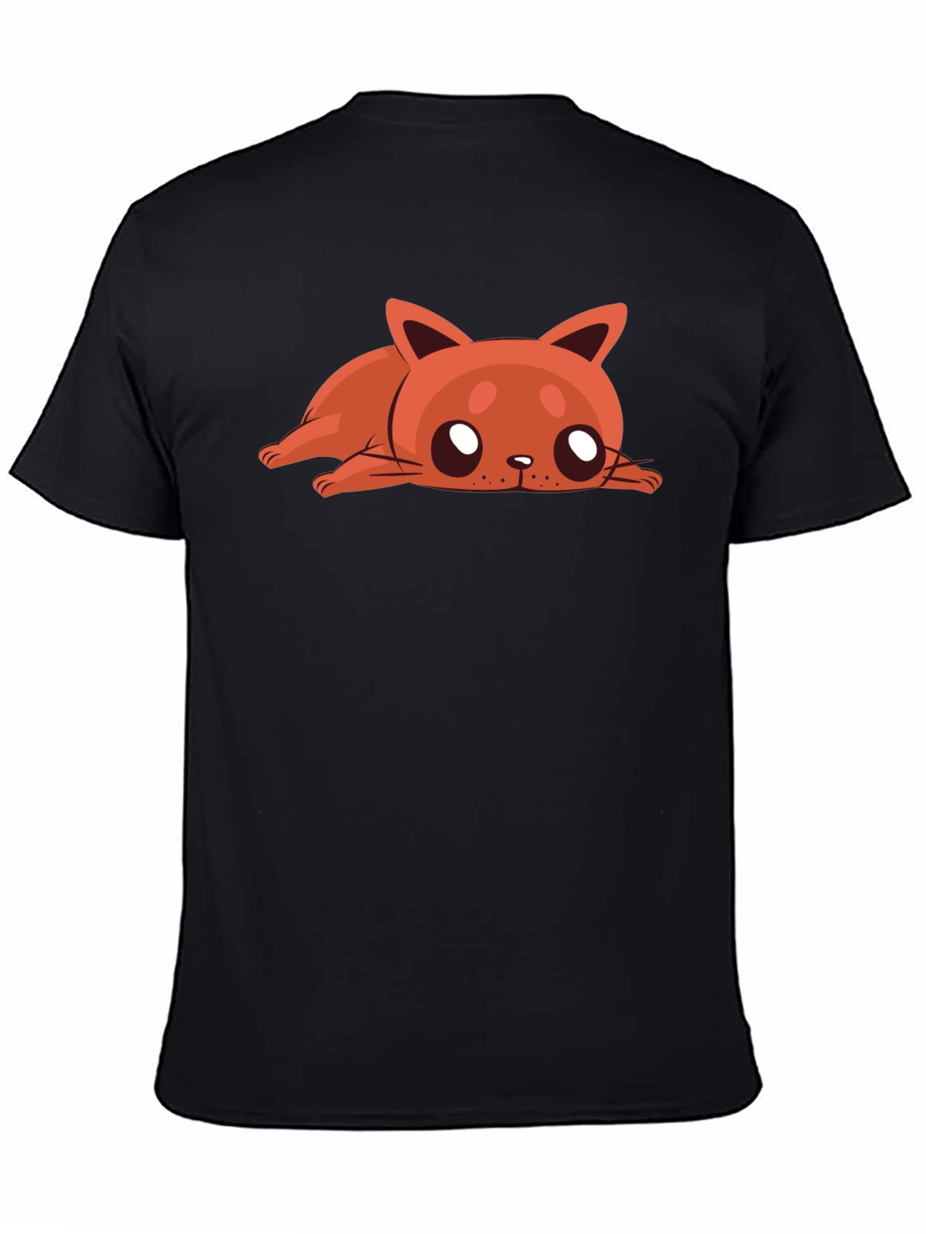 Cartoon Cat Graphic Tee - Relaxed Fit Black T-Shirt