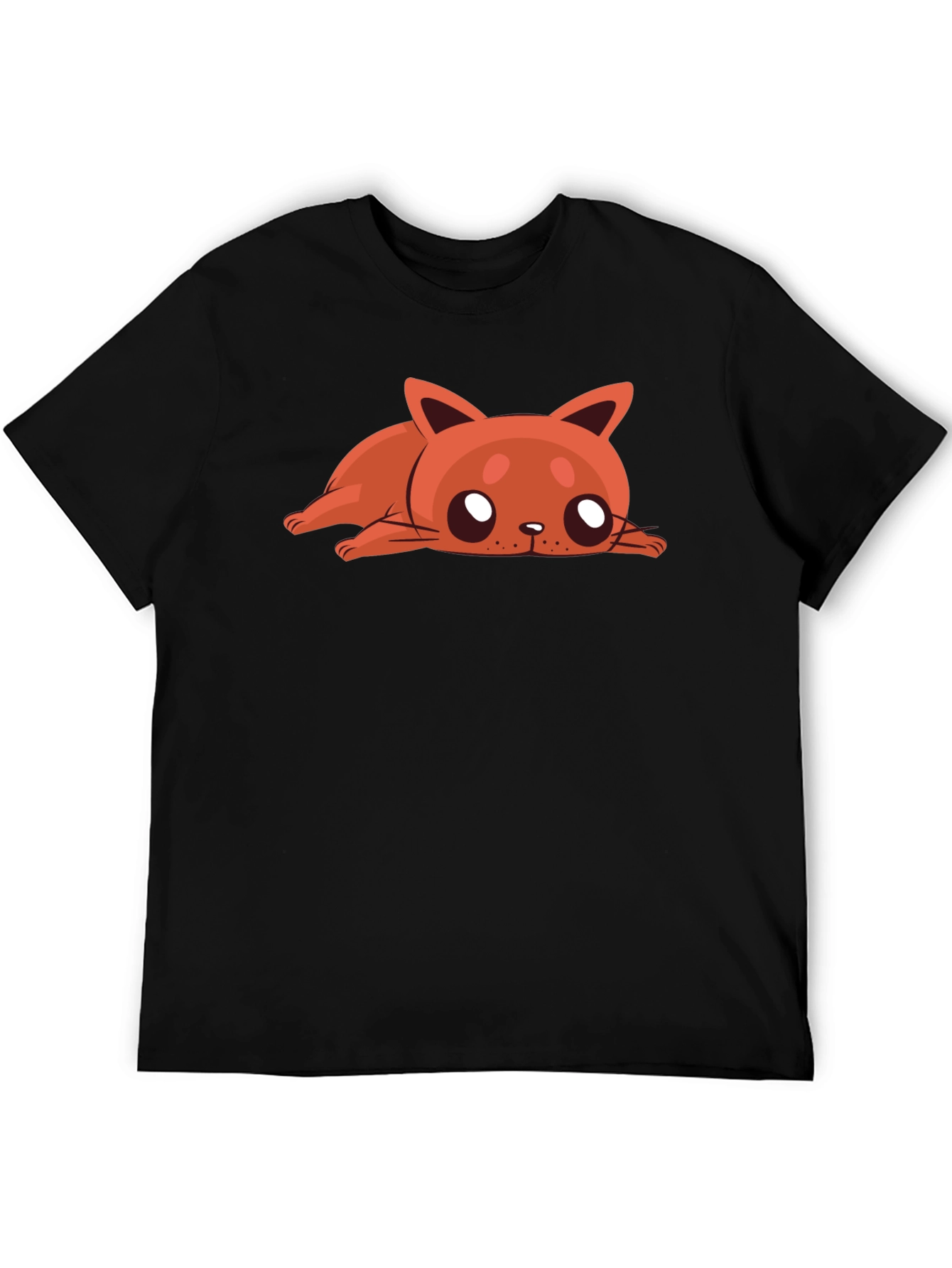 Cartoon Cat Graphic Tee - Relaxed Fit Black T-Shirt
