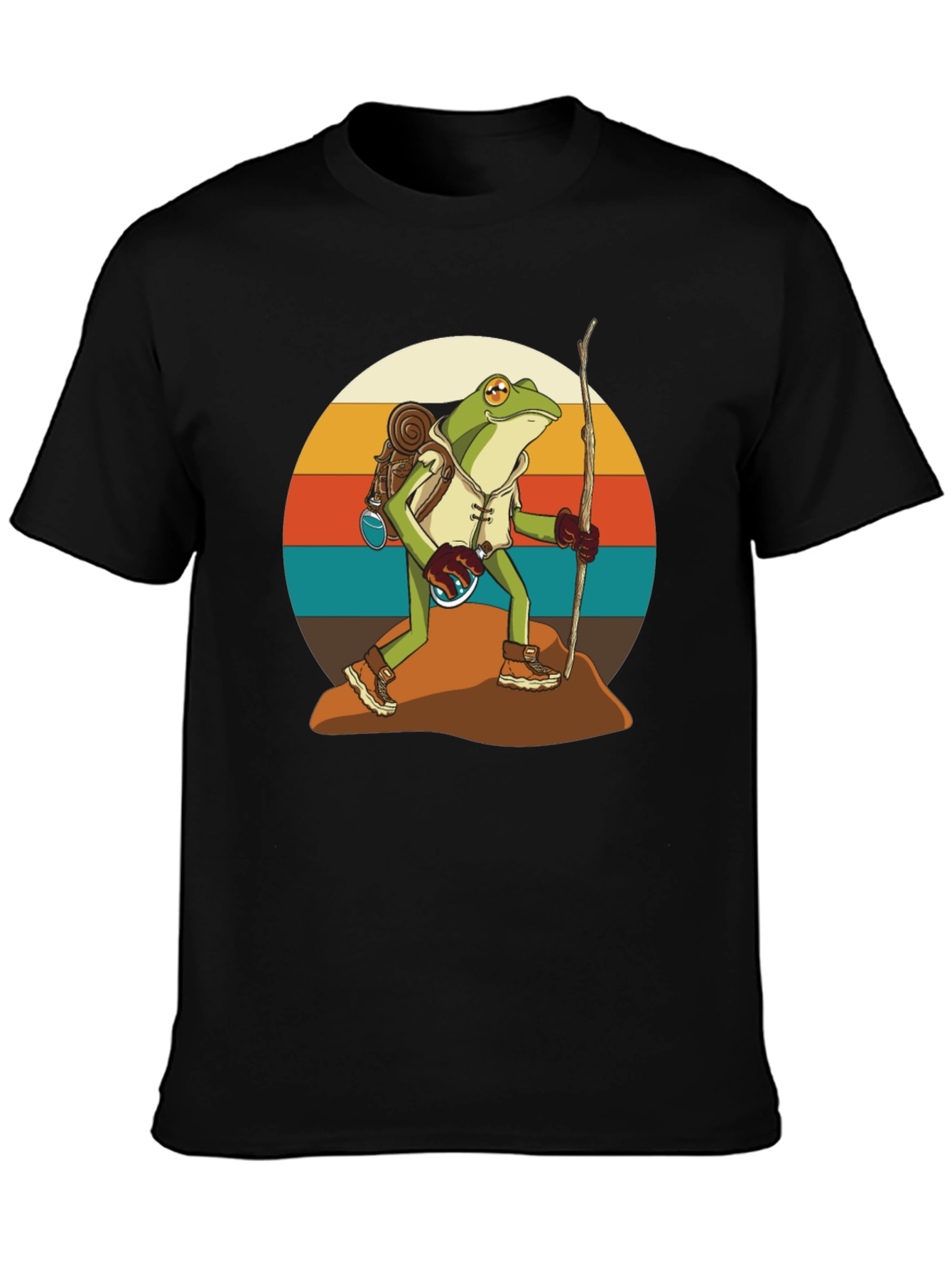 Hiking Frog T-Shirt - Retro Adventure Design