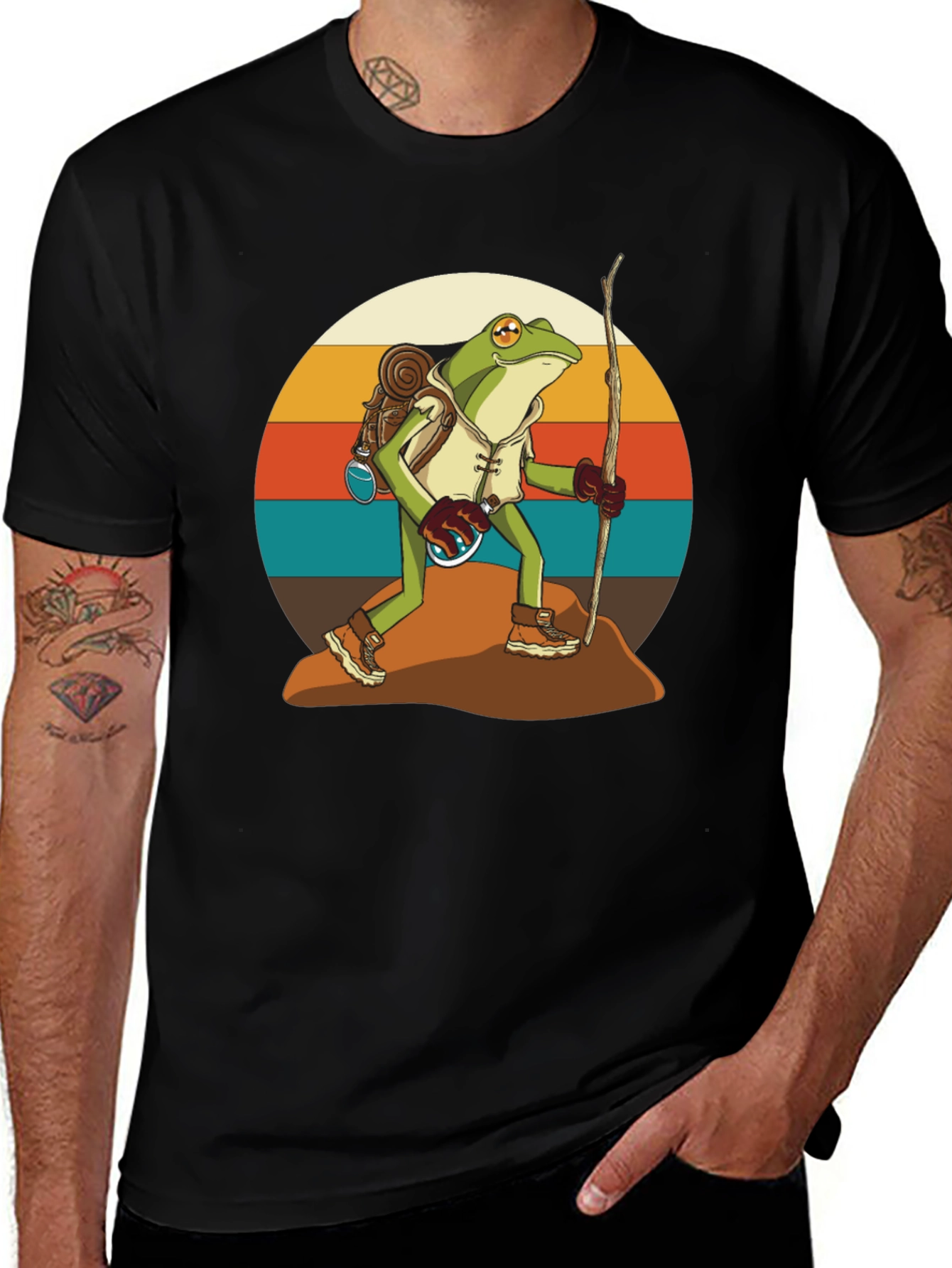 Hiking Frog T-Shirt - Retro Adventure Design