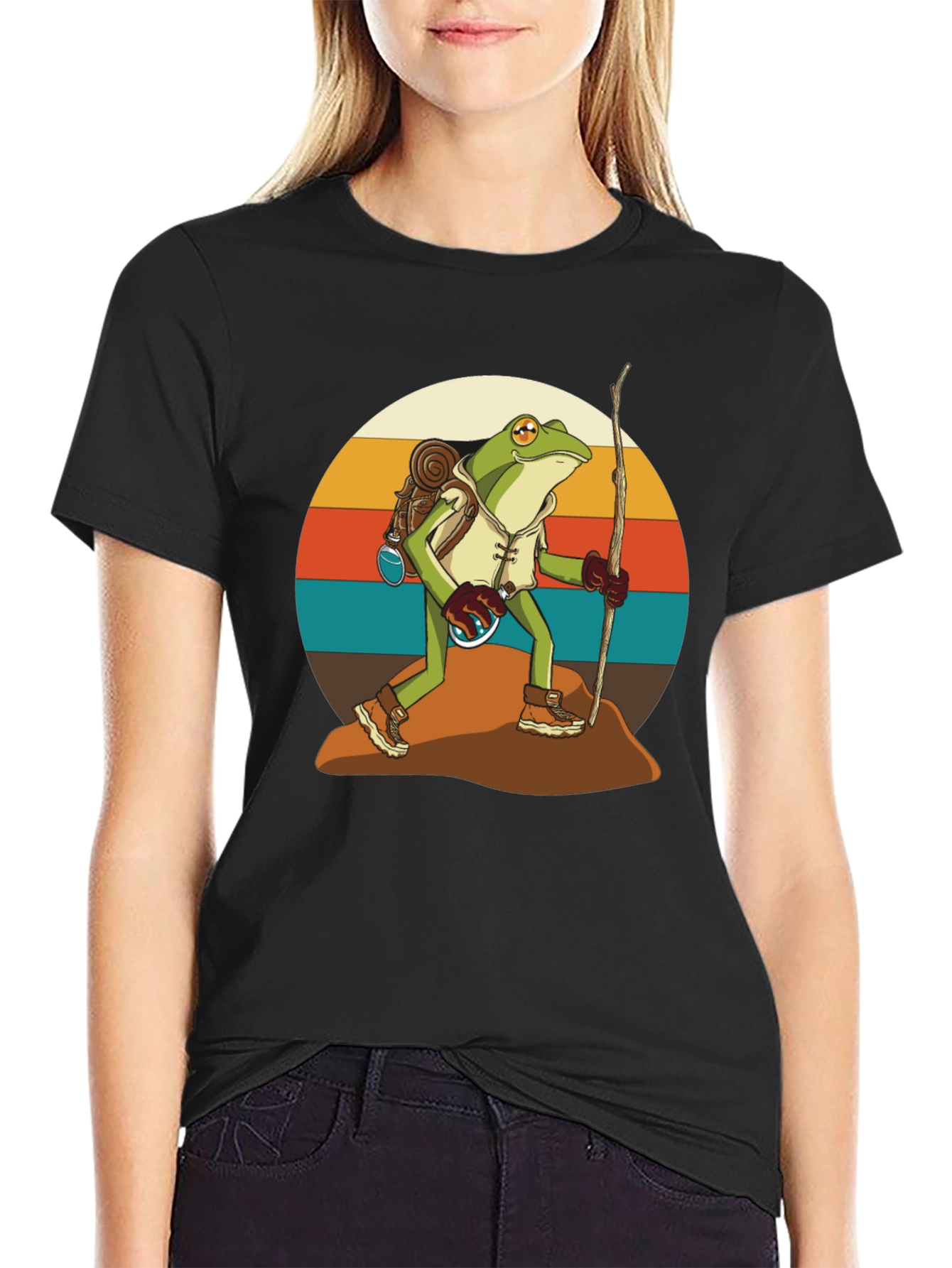 Hiking Frog T-Shirt - Retro Adventure Design