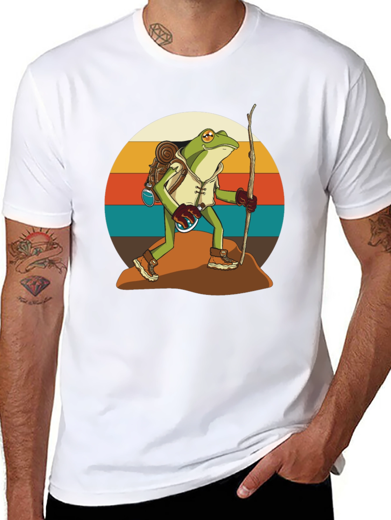 Hiking Frog T-Shirt - Retro Adventure Design