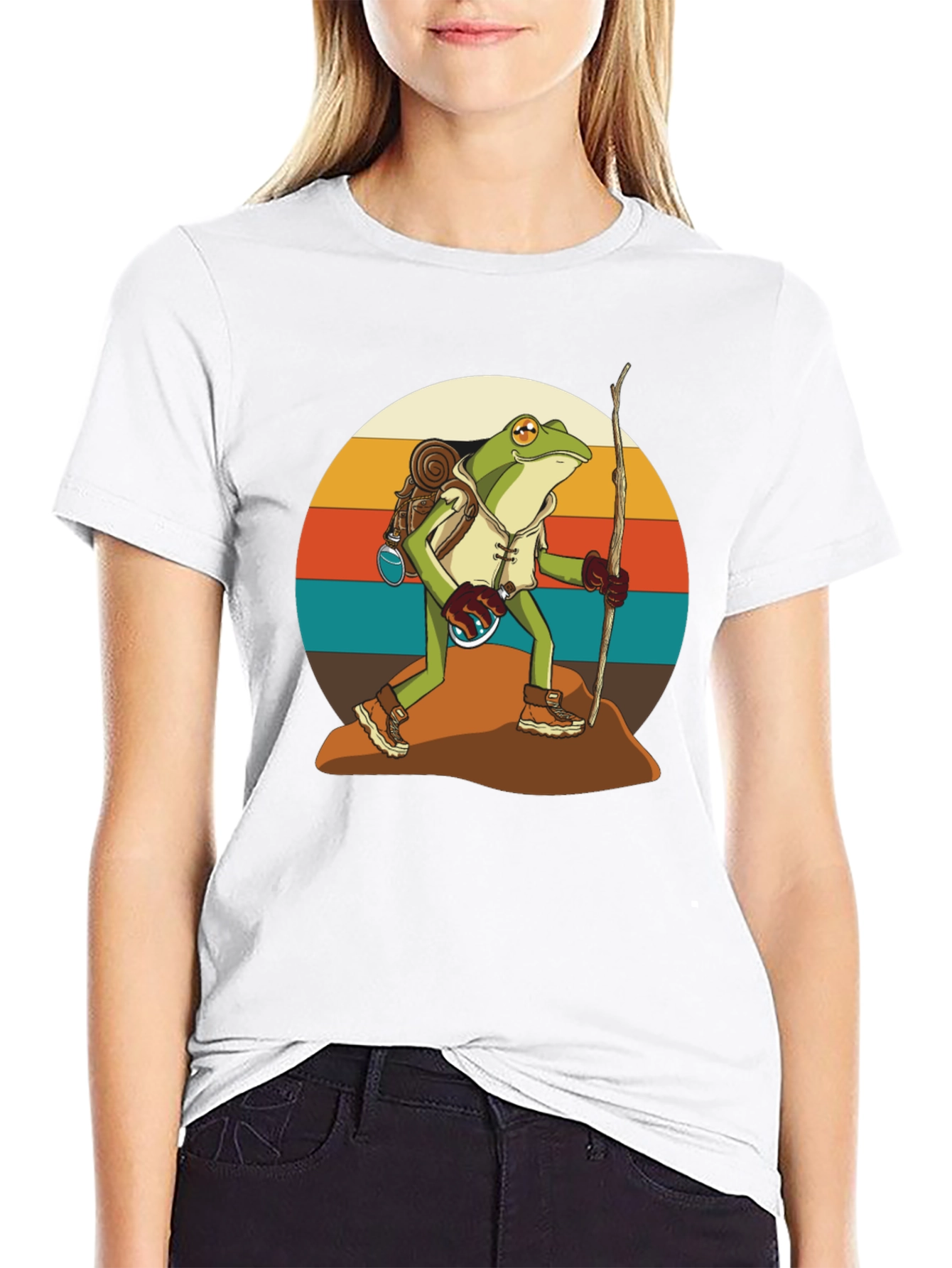 Hiking Frog T-Shirt - Retro Adventure Design