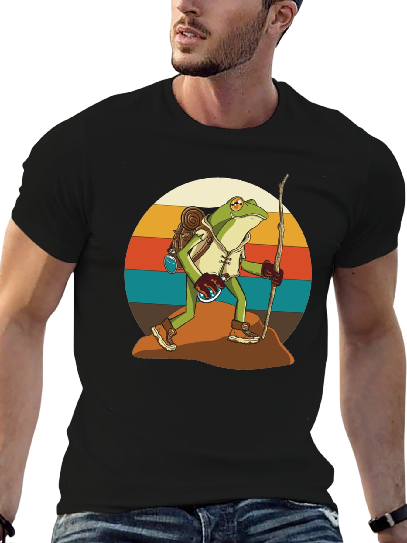 Hiking Frog T-Shirt - Retro Adventure Design