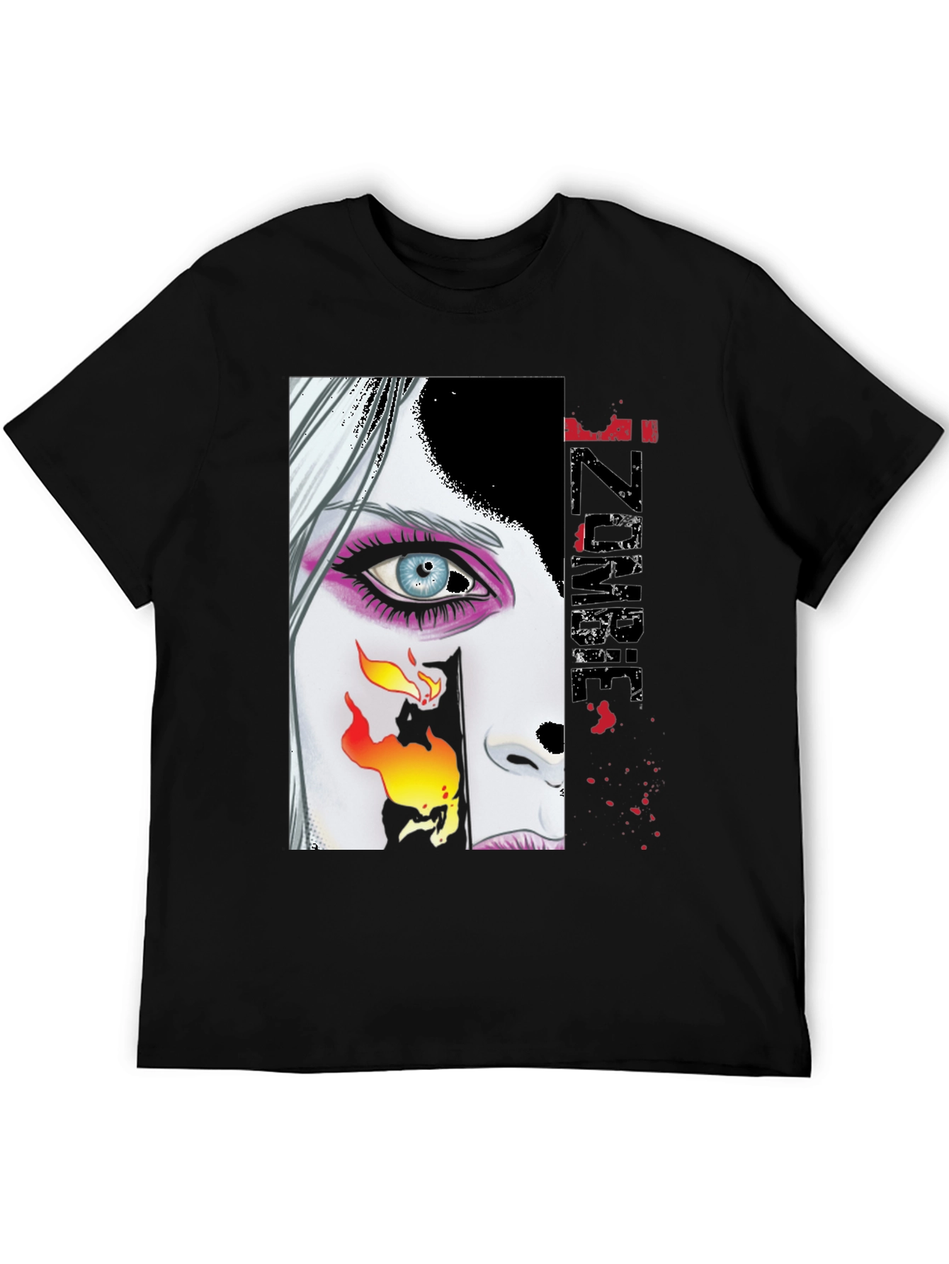 Zombie Woman Graphic Print Black T-Shirt