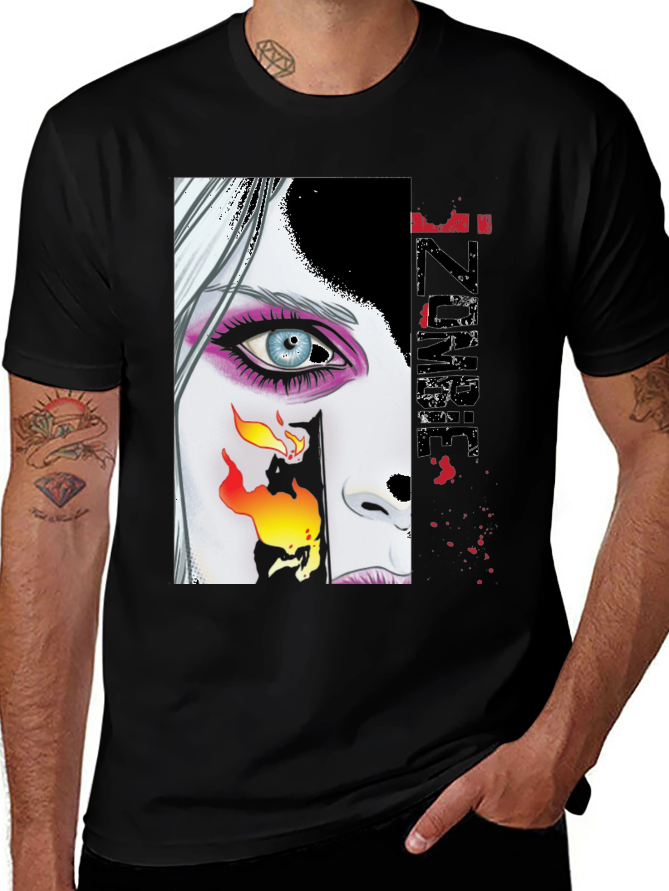 Zombie Woman Graphic Print Black T-Shirt