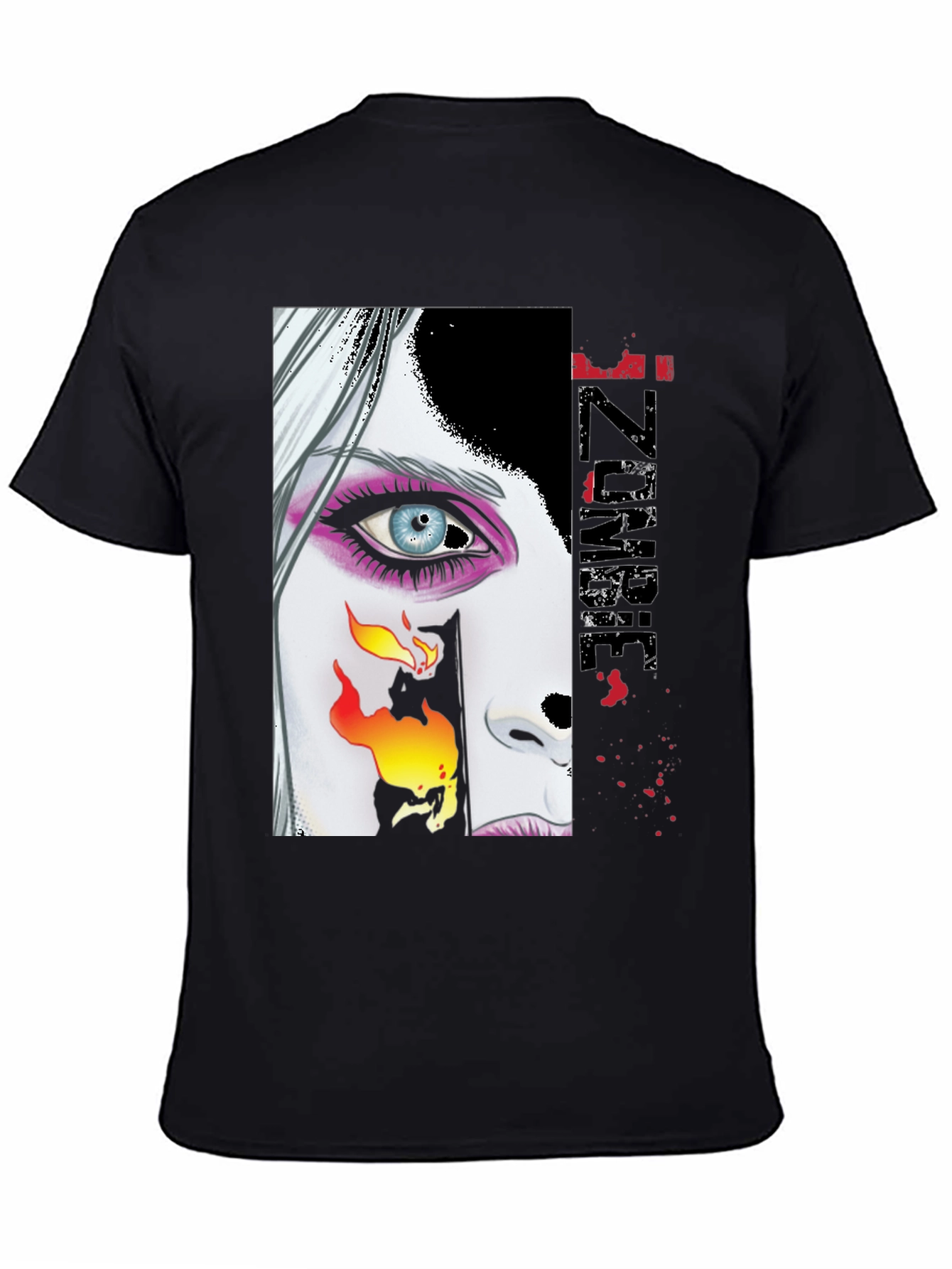 Zombie Woman Graphic Print Black T-Shirt