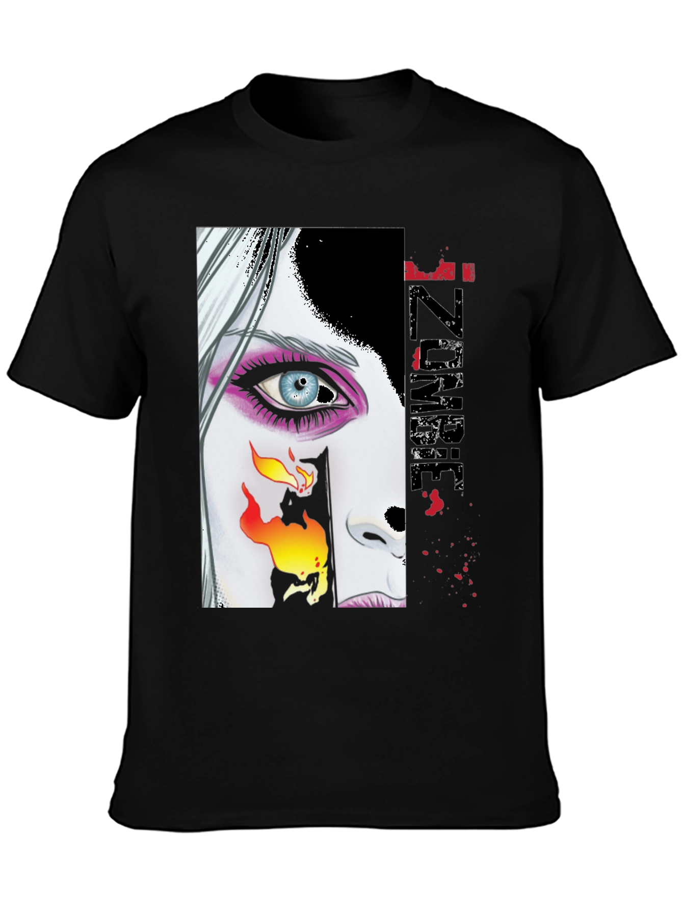 Zombie Woman Graphic Print Black T-Shirt