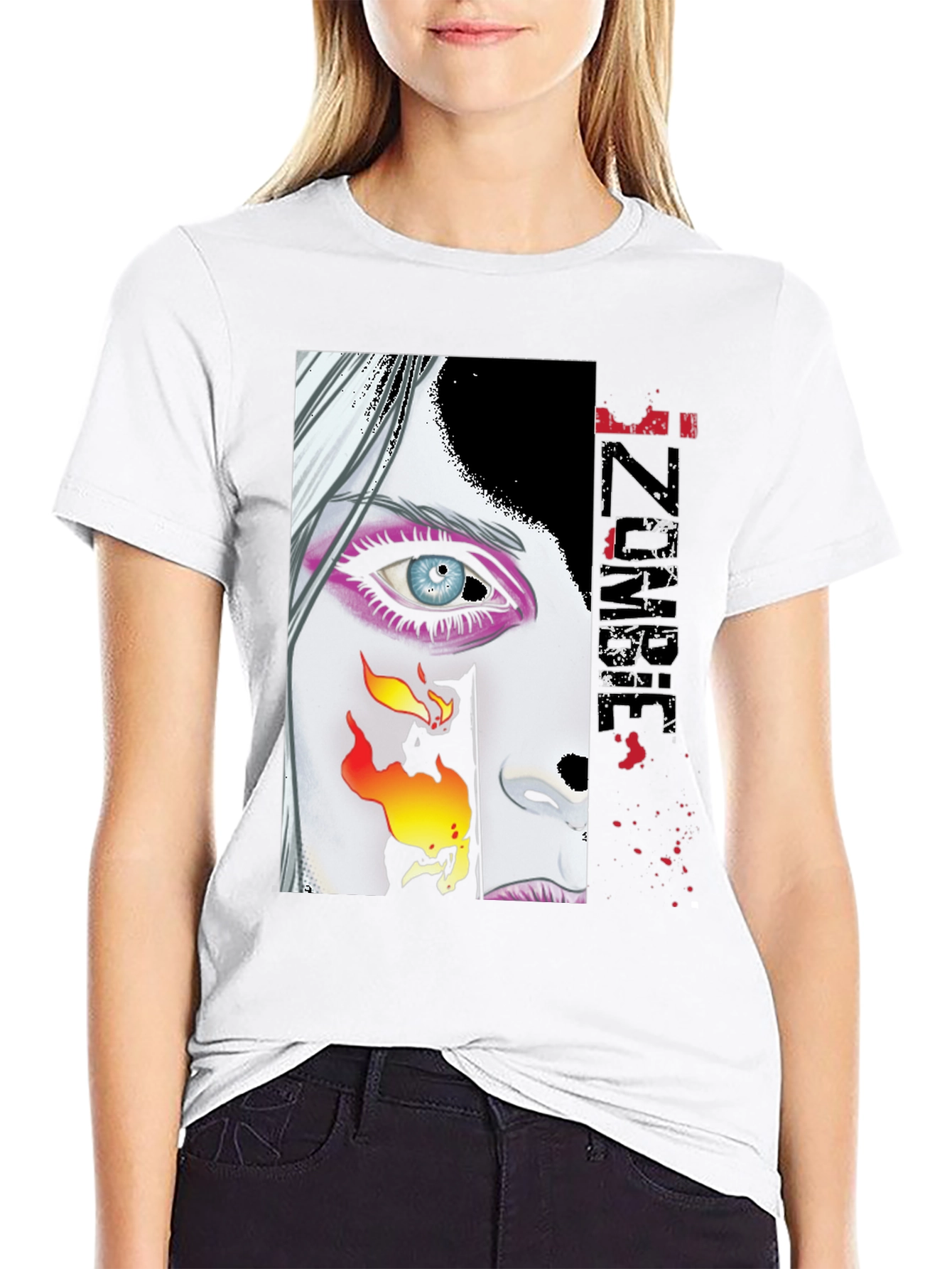 Zombie Woman Graphic Print Black T-Shirt