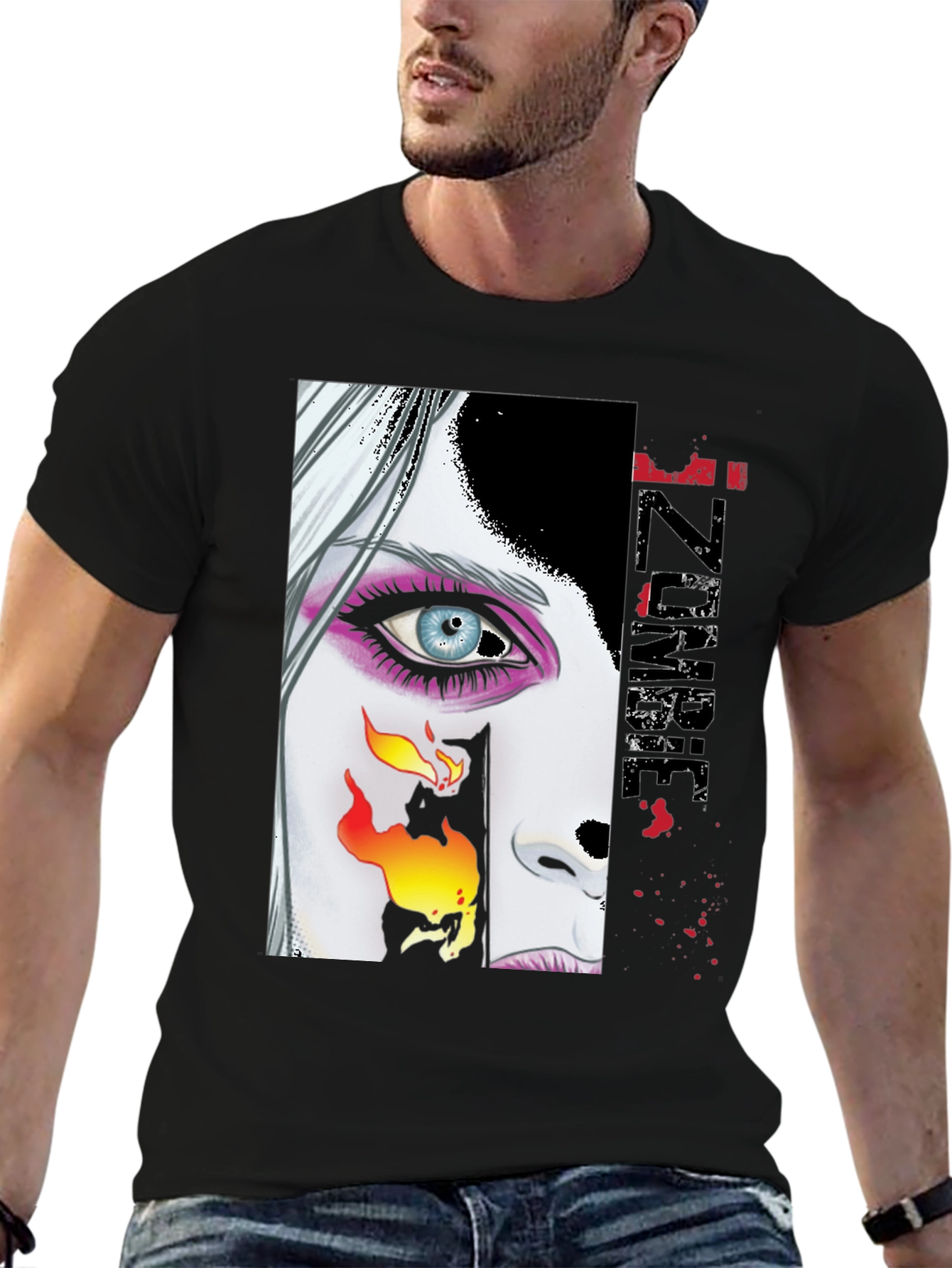 Zombie Woman Graphic Print Black T-Shirt