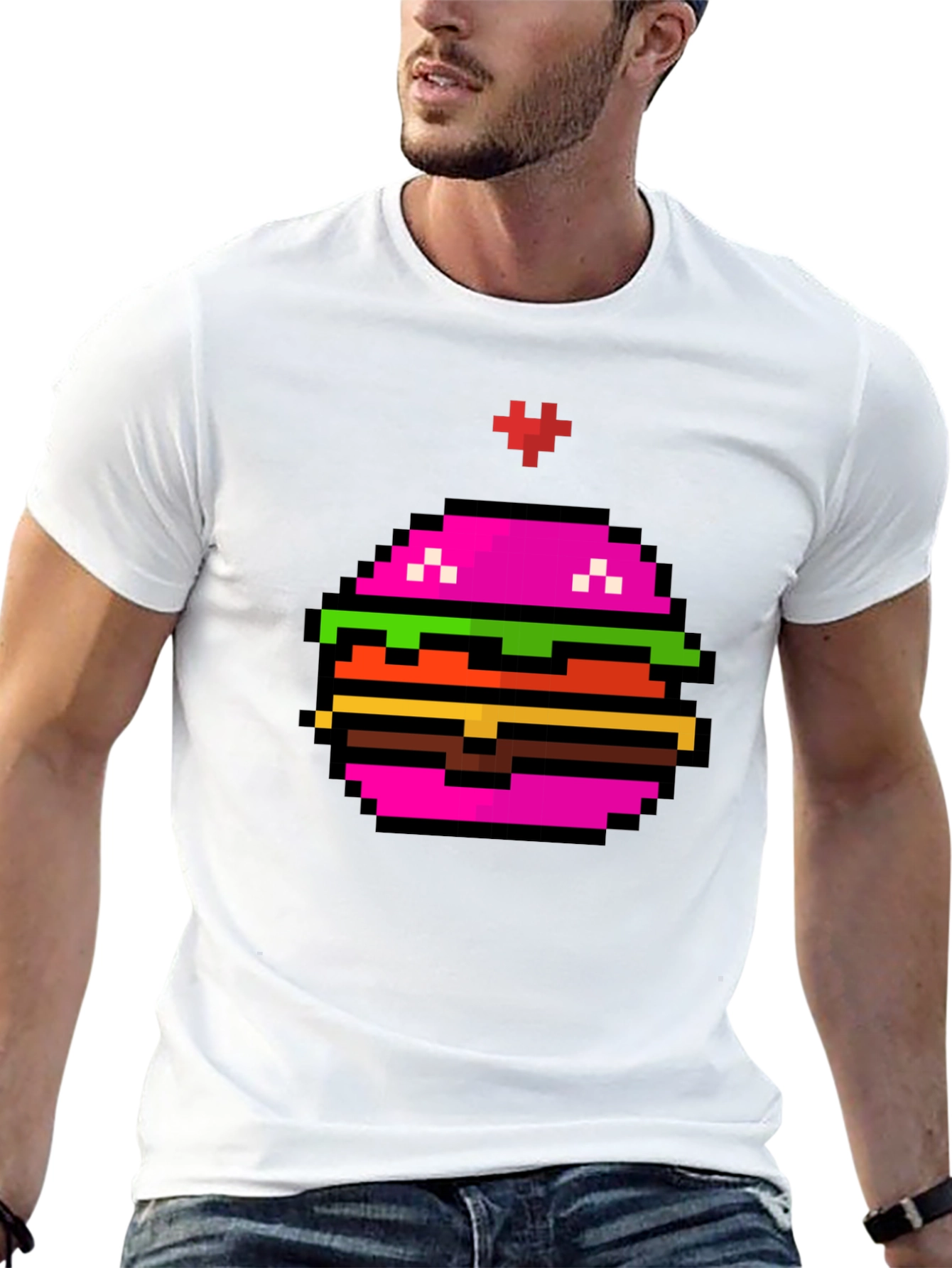 Pixel Burger Graphic Tee - Funky Black T-Shirt