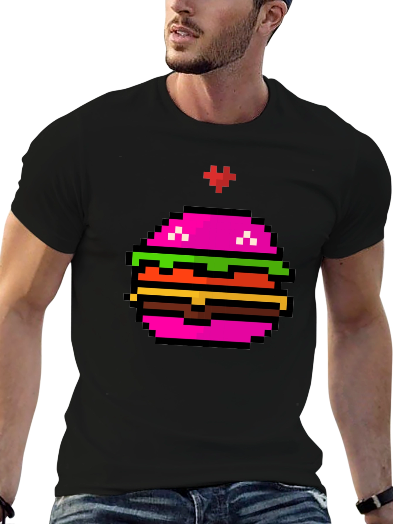 Pixel Burger Graphic Tee - Funky Black T-Shirt