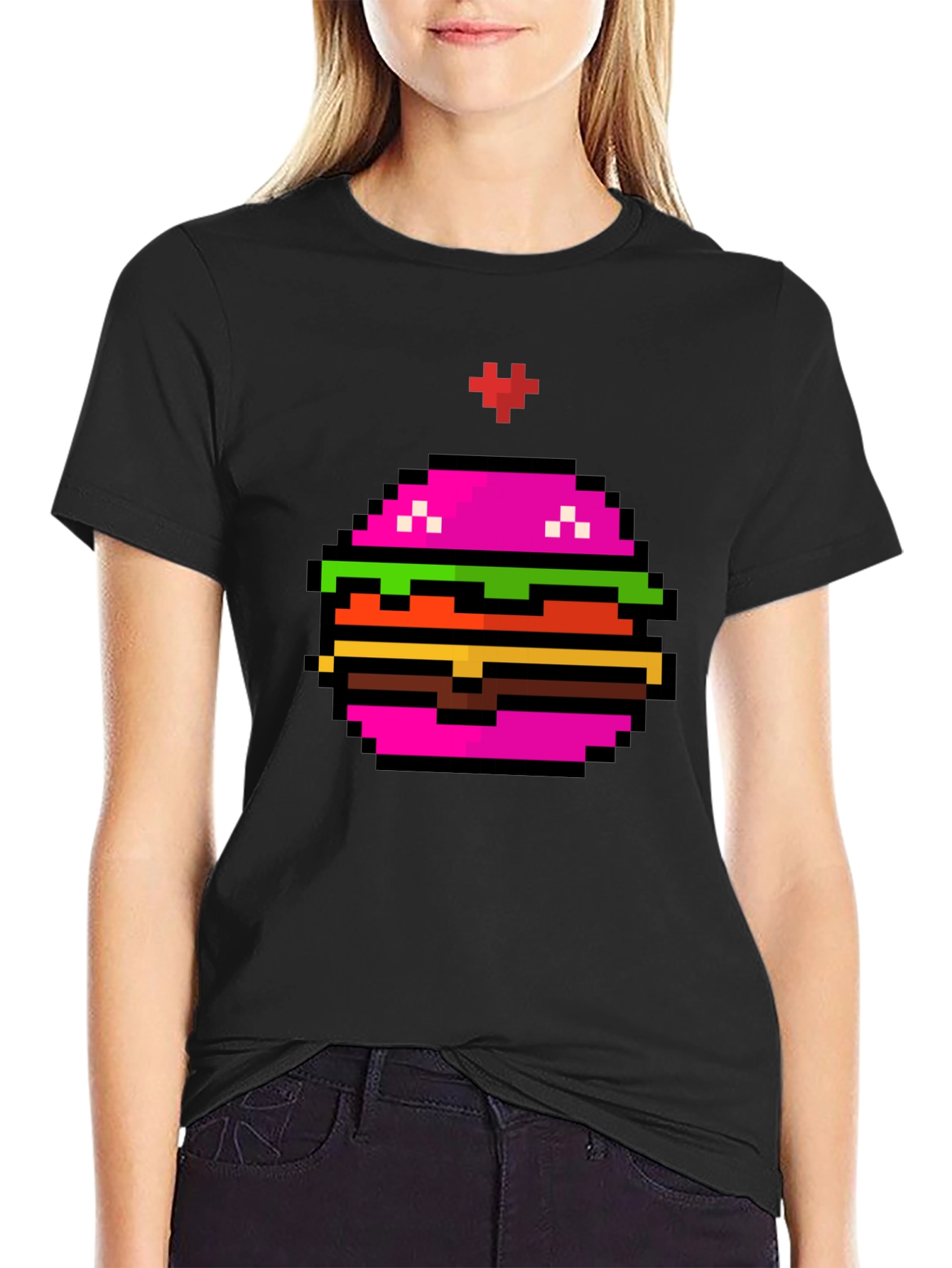 Pixel Burger Graphic Tee - Funky Black T-Shirt