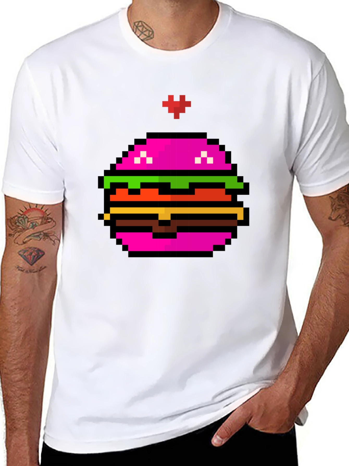 Pixel Burger Graphic Tee - Funky Black T-Shirt