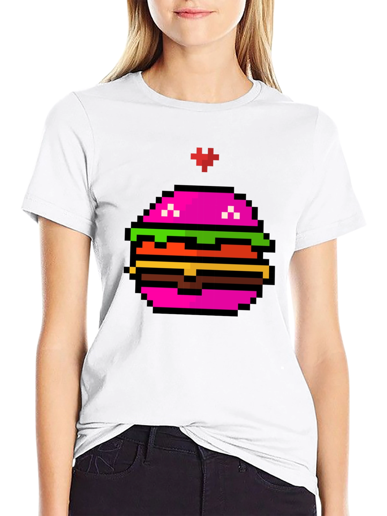 Pixel Burger Graphic Tee - Funky Black T-Shirt