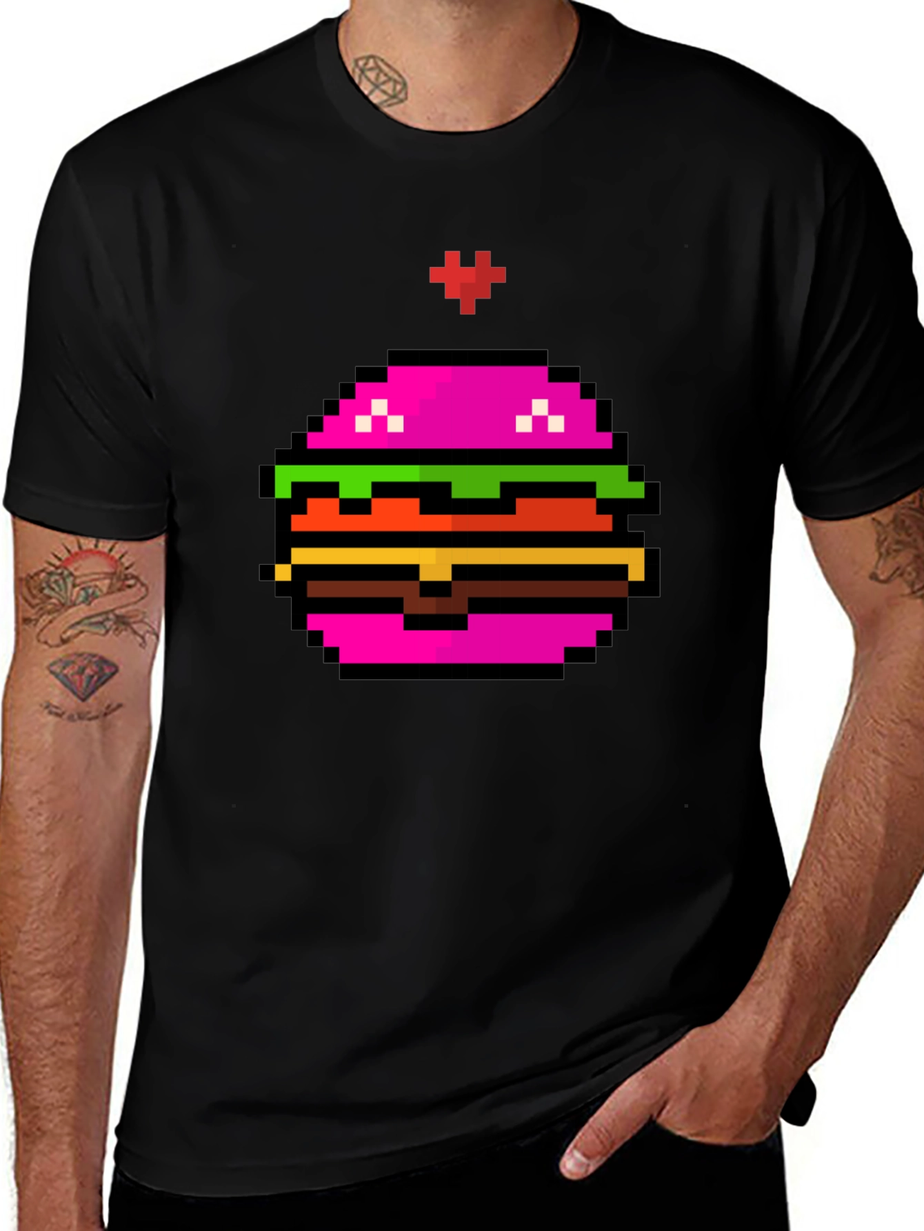 Pixel Burger Graphic Tee - Funky Black T-Shirt