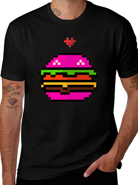 Pixel Burger Graphic Tee - Funky Black T-Shirt