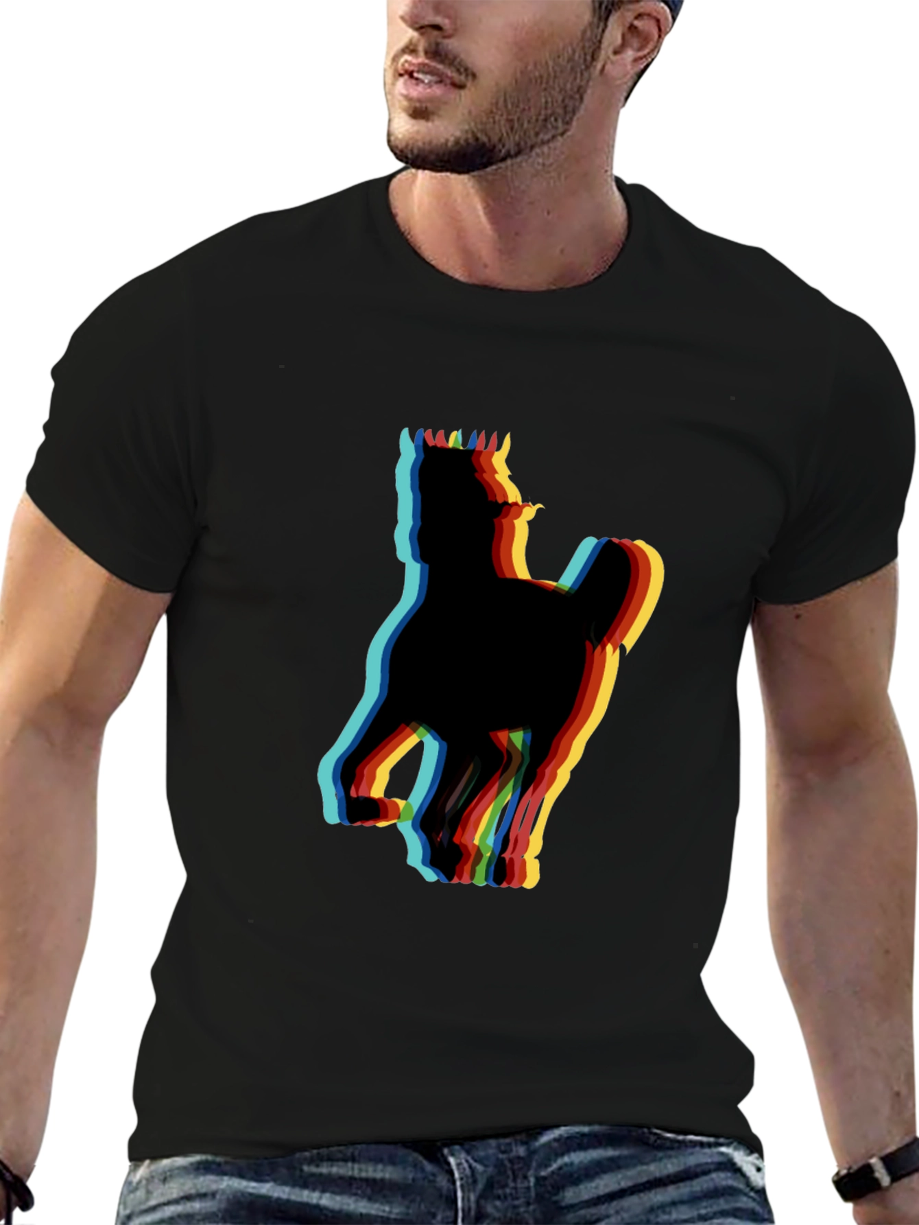 Retro Horse Glitch Black T-Shirt