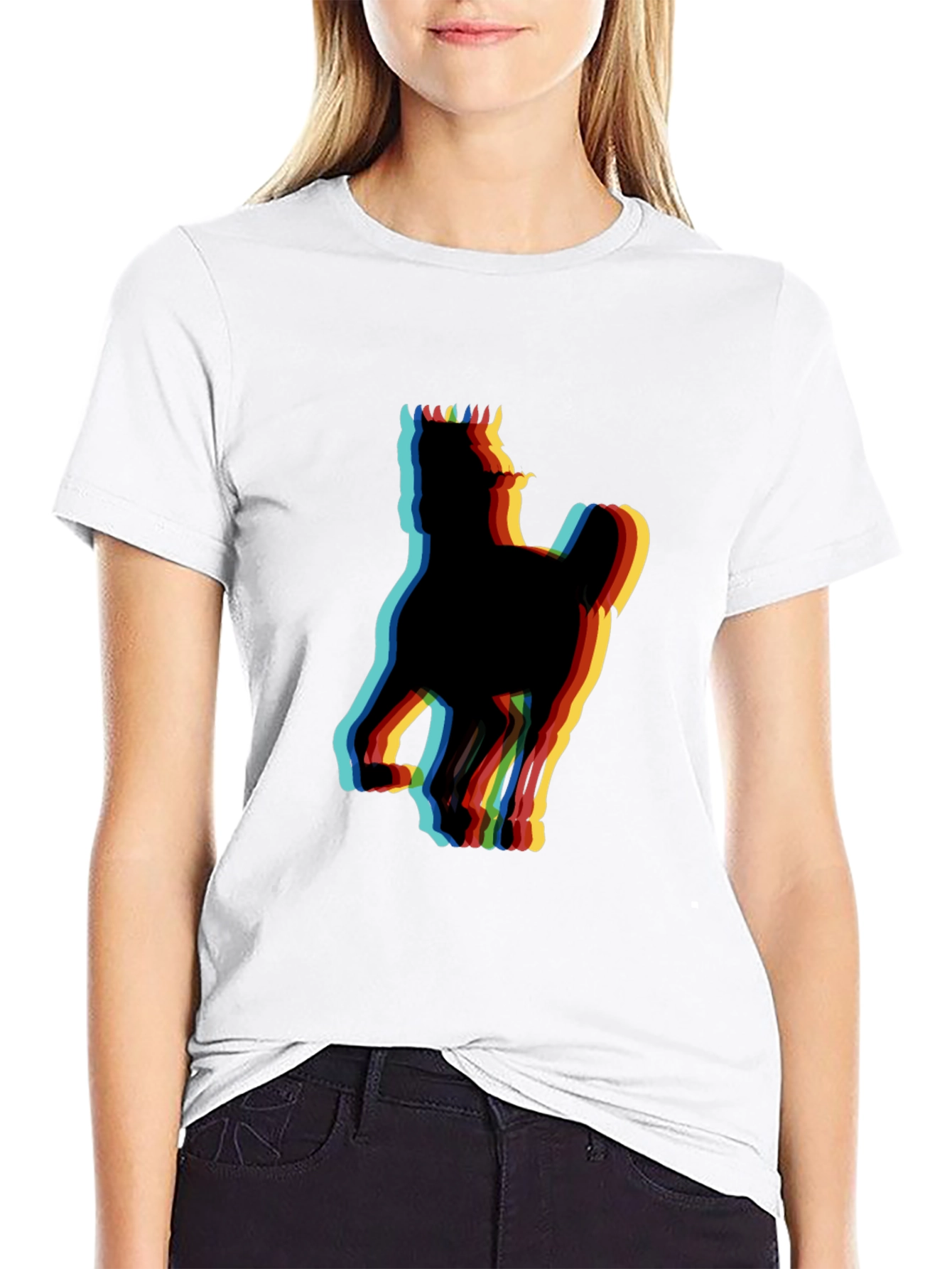 Retro Horse Glitch Black T-Shirt