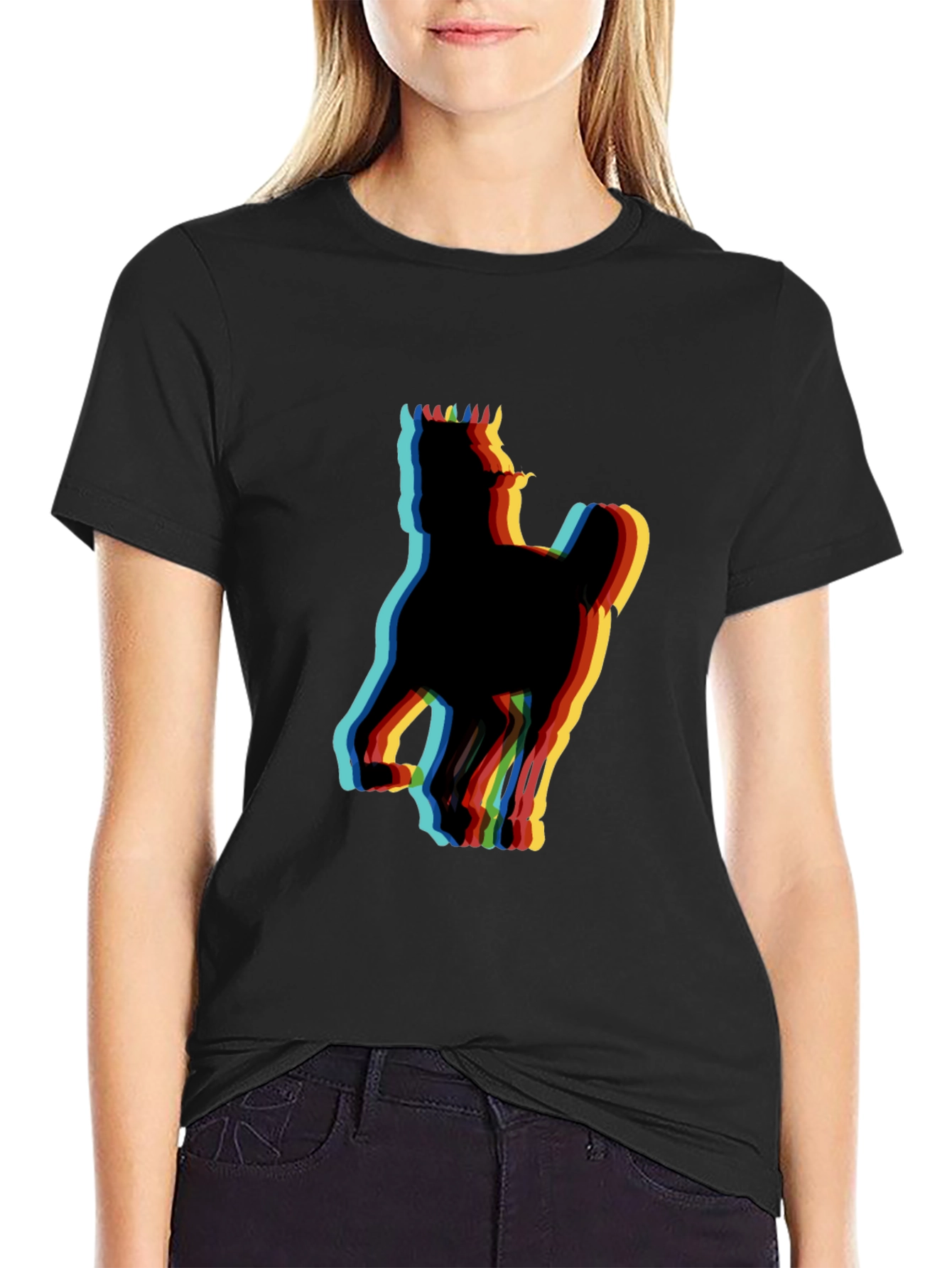 Retro Horse Glitch Black T-Shirt