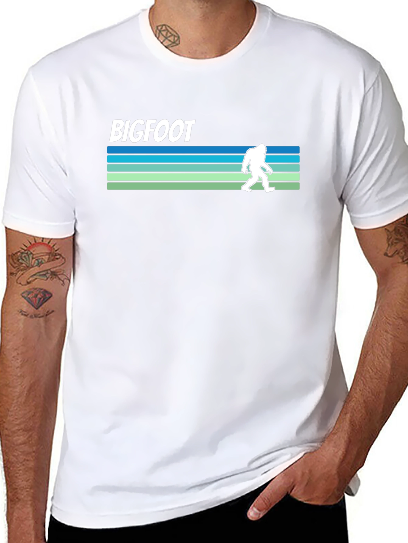Bigfoot Retro Striped T-Shirt - Cryptid Adventure