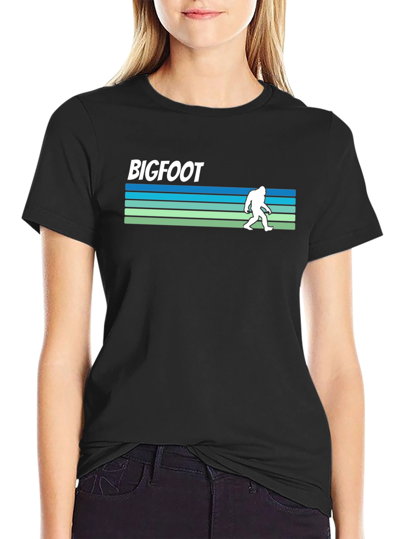 Bigfoot Retro Striped T-Shirt - Cryptid Adventure