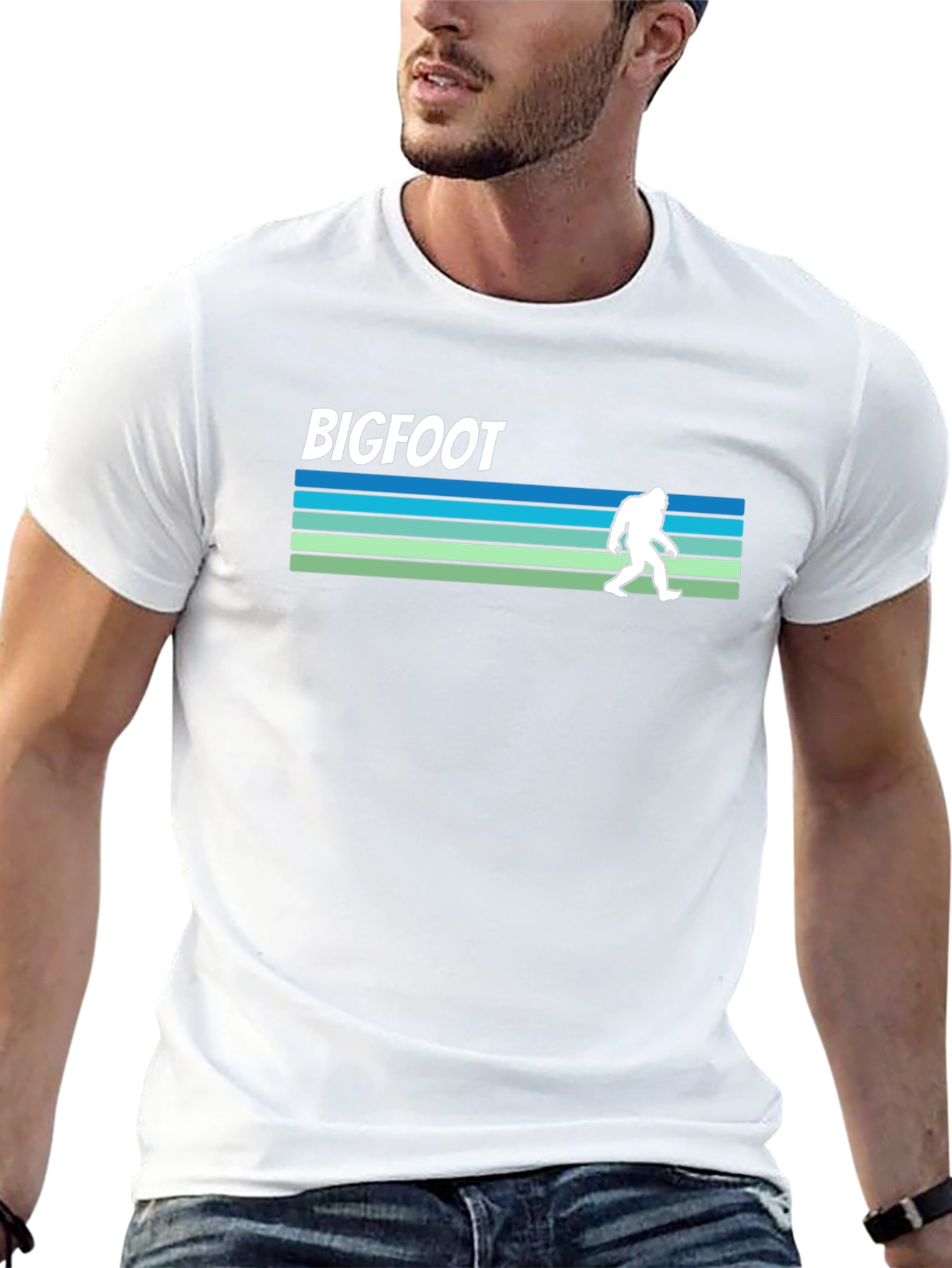Bigfoot Retro Striped T-Shirt - Cryptid Adventure