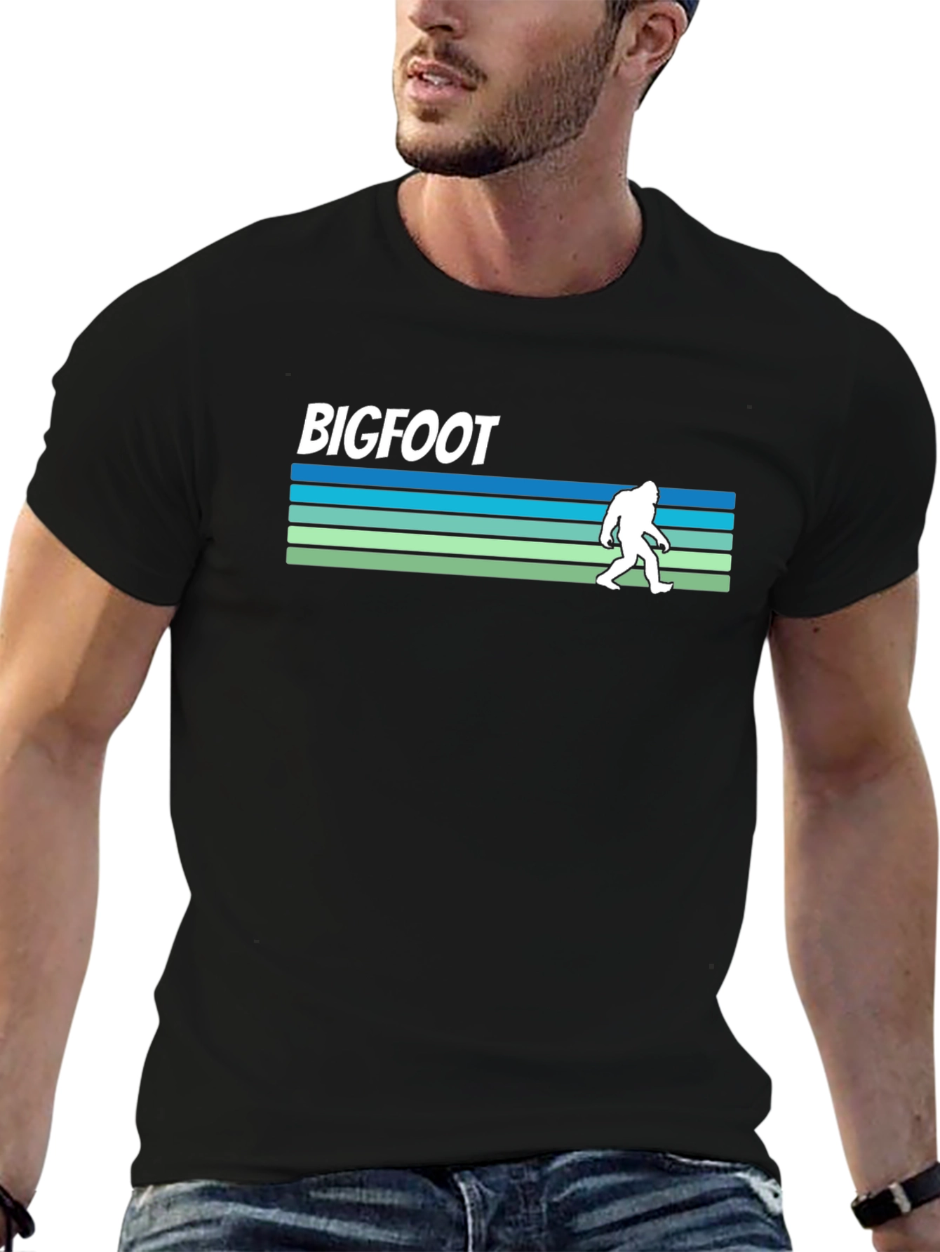 Bigfoot Retro Striped T-Shirt - Cryptid Adventure