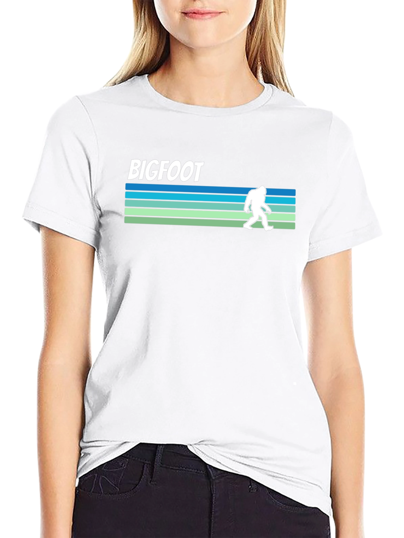 Bigfoot Retro Striped T-Shirt - Cryptid Adventure