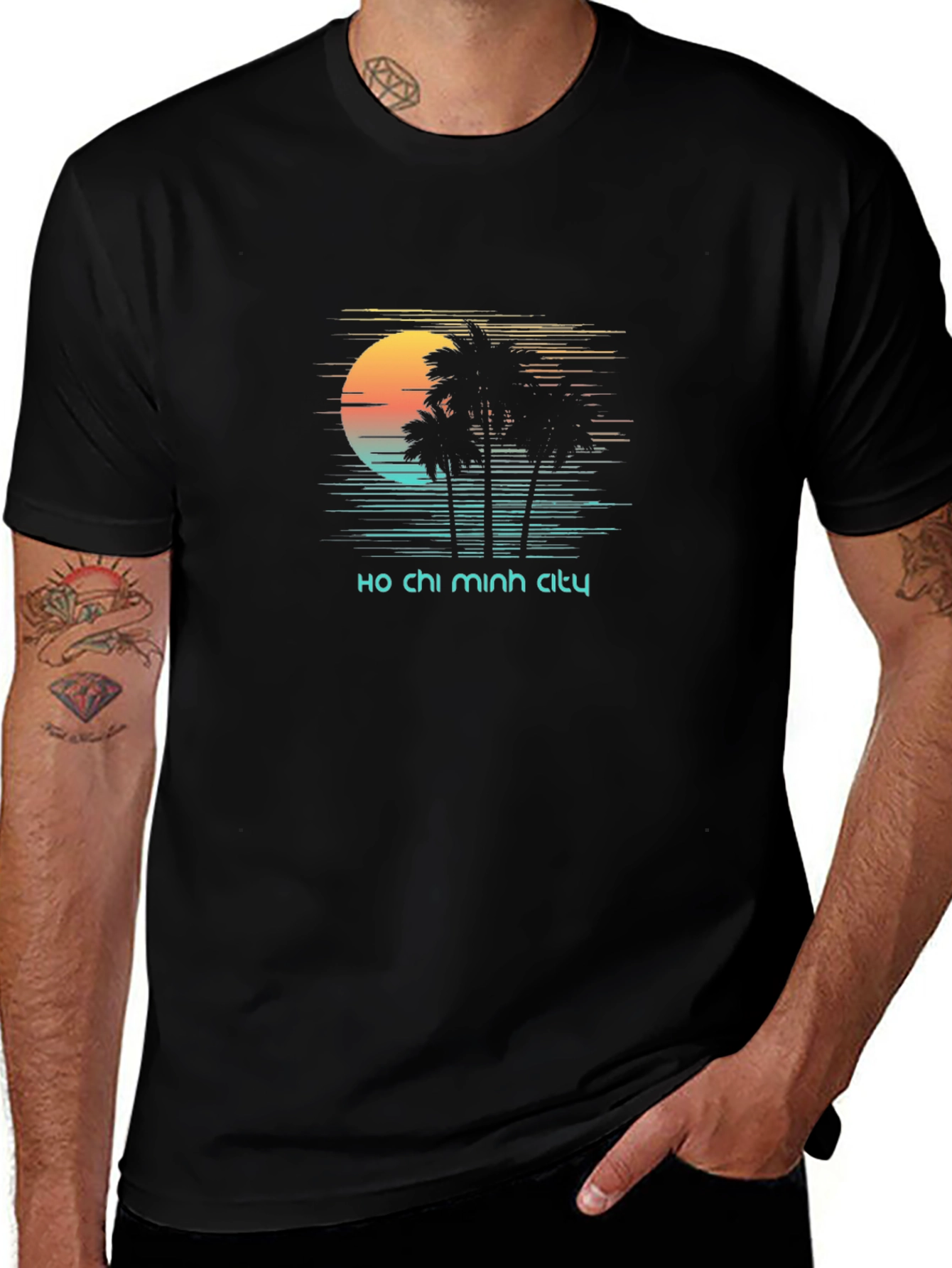 Ho Chi Minh City Retro Sunset Black T-Shirt