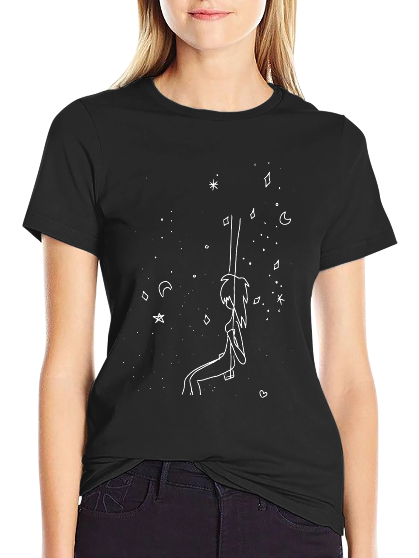 Celestial Swing Graphic Tee - Black Cotton Comfort