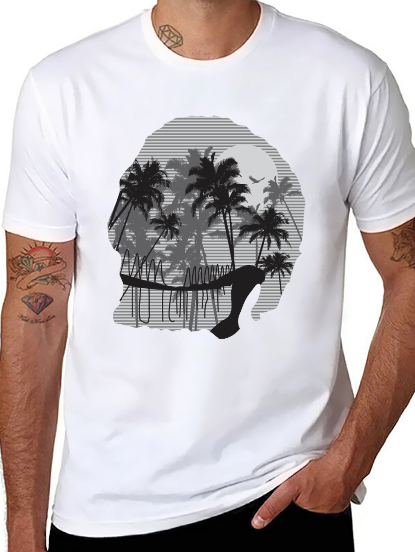 Sunset Palm Tree Graphic Tee - Mens Black T-Shirt