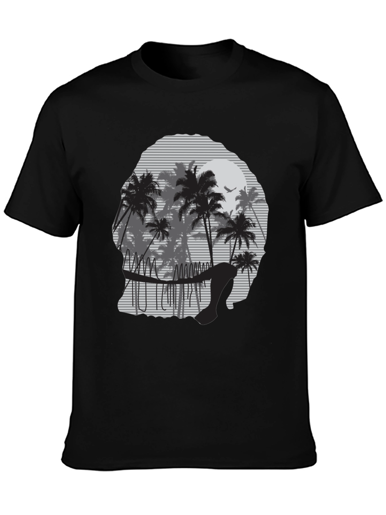 Sunset Palm Tree Graphic Tee - Mens Black T-Shirt