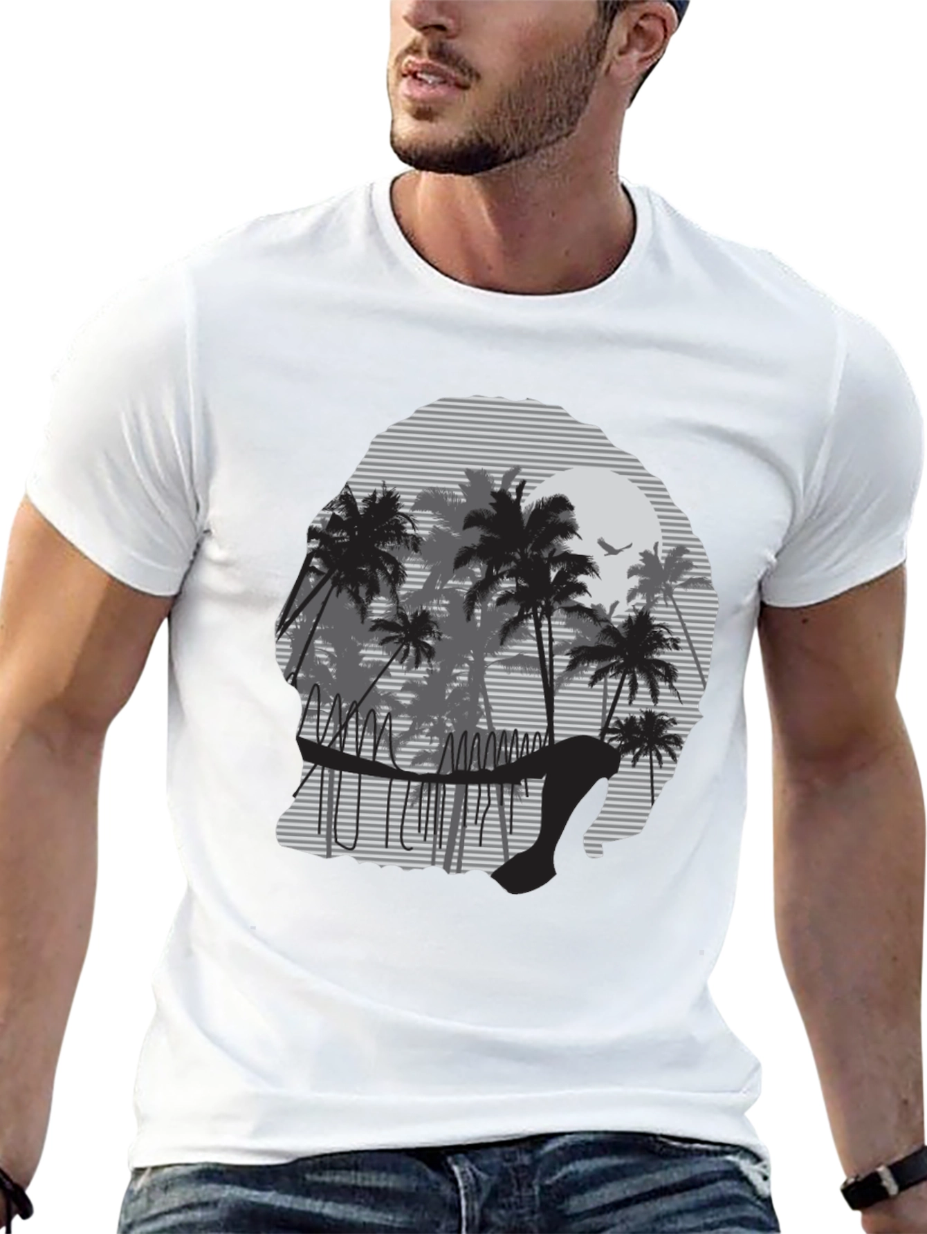 Sunset Palm Tree Graphic Tee - Mens Black T-Shirt