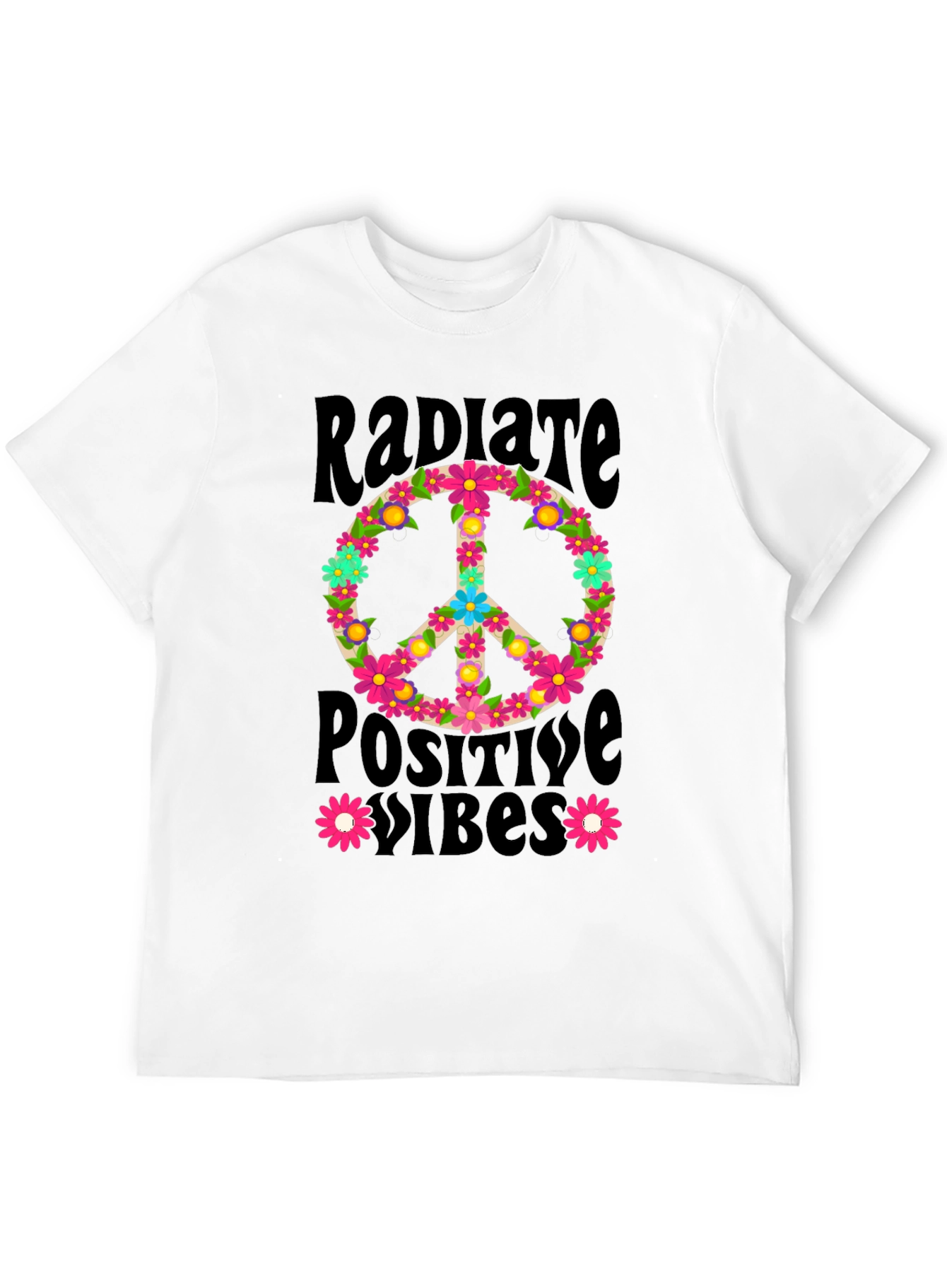 Radiate Positive Vibes Floral Peace Sign Graphic Tee