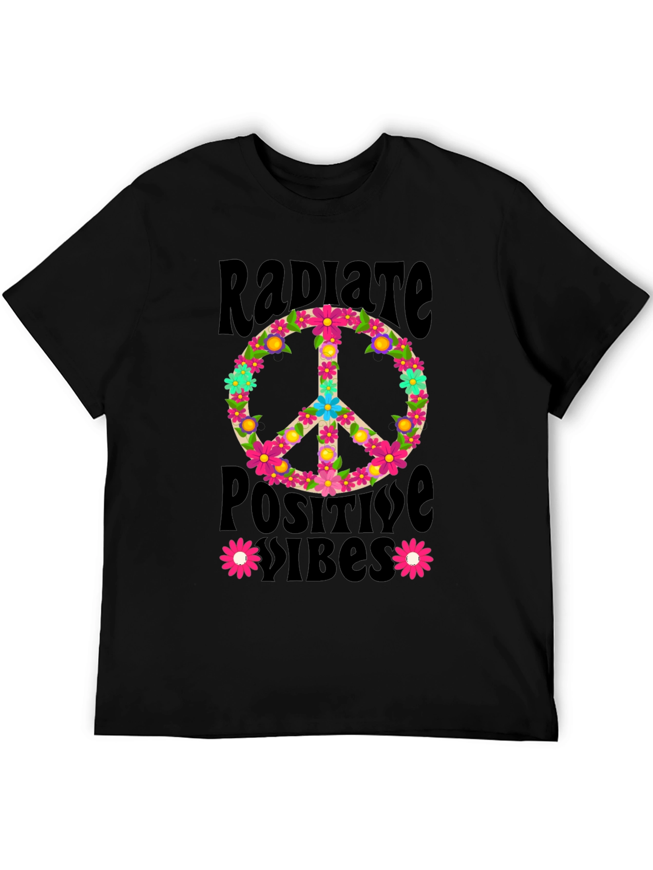 Radiate Positive Vibes Floral Peace Sign Graphic Tee