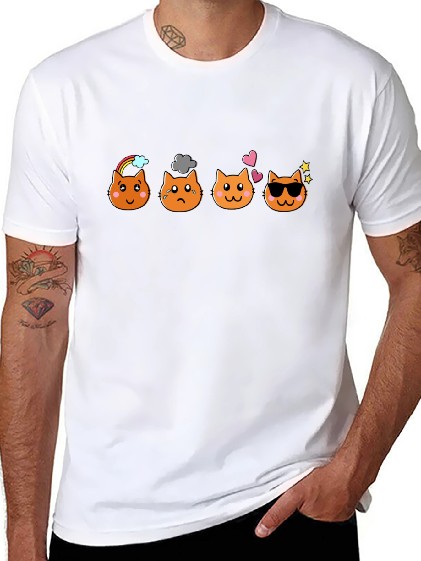 Emoji Cat Moods Black T-Shirt
