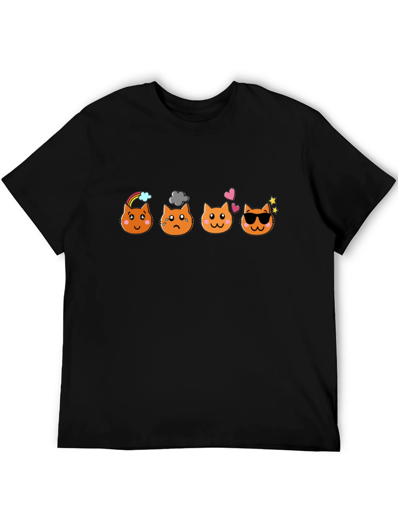 Emoji Cat Moods Black T-Shirt