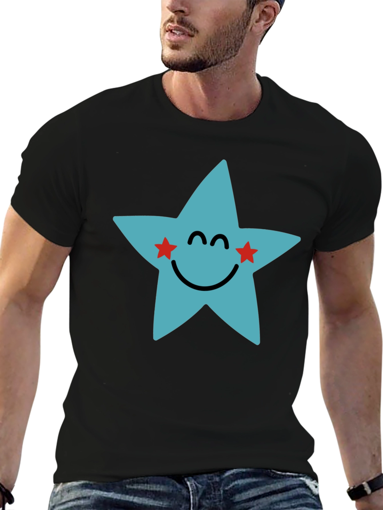Star Face Graphic Black T-Shirt